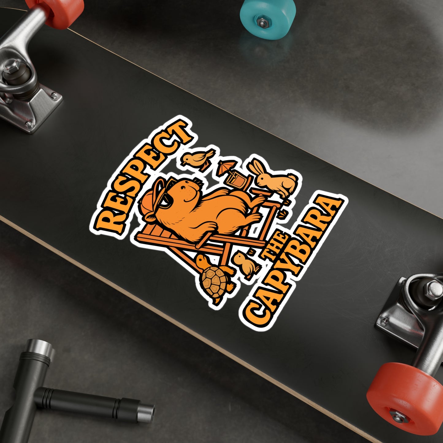 Respect The Capybara – Funny Capybara Sticker for Laptop or Water Bottle | Cute Animal Vinyl Decal | Capybara Lover Gift