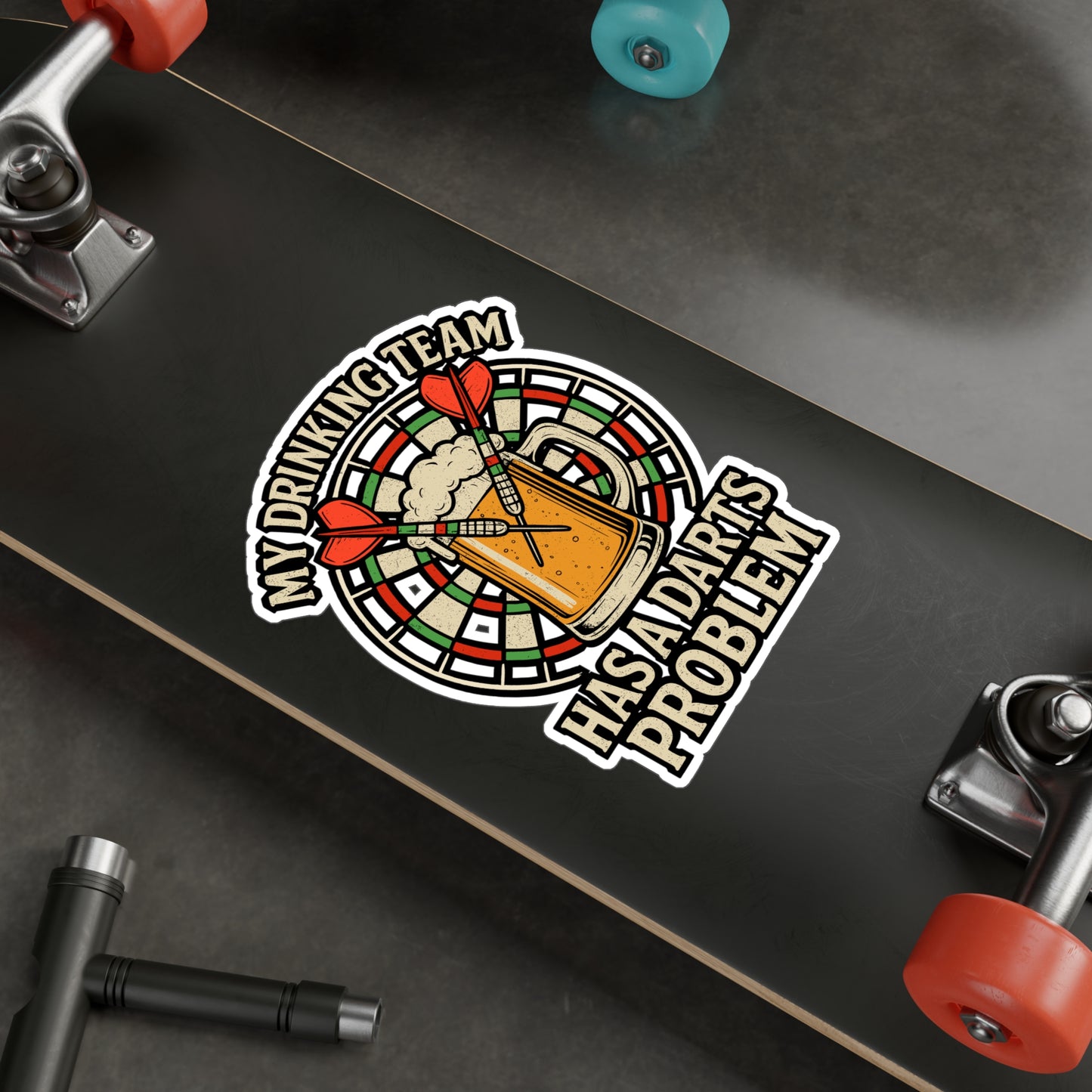 My Drinking Team Has a Darts Problem – Funny Dart Sticker for Laptop or Water Bottle | Vinyl Dartboard Decal, Gift for Dart Players
