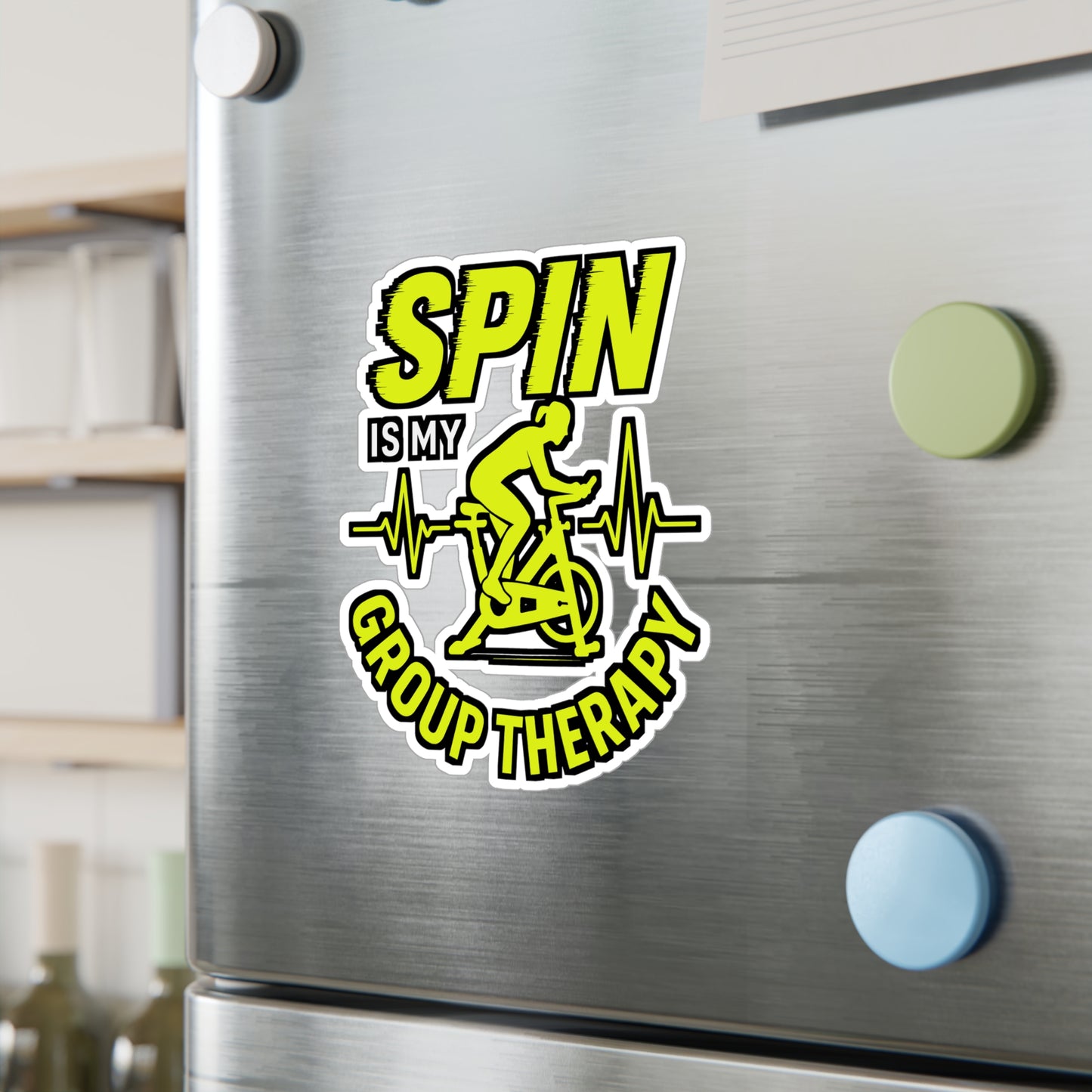 Spin Is My Group Therapy – Vinyl Sticker for Laptop, Water Bottle & Bike | Funny Cycling Gift, Spin Class Decor