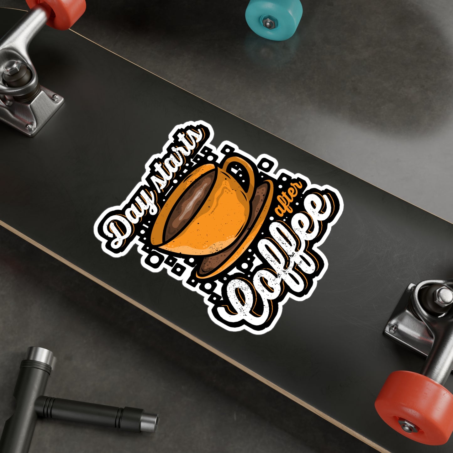 Day starts after Coffee - Coffee Sticker for Laptop Sticker. Water Bottle Sticker, Vinyl Cappuccino Decal - Coffee Gift