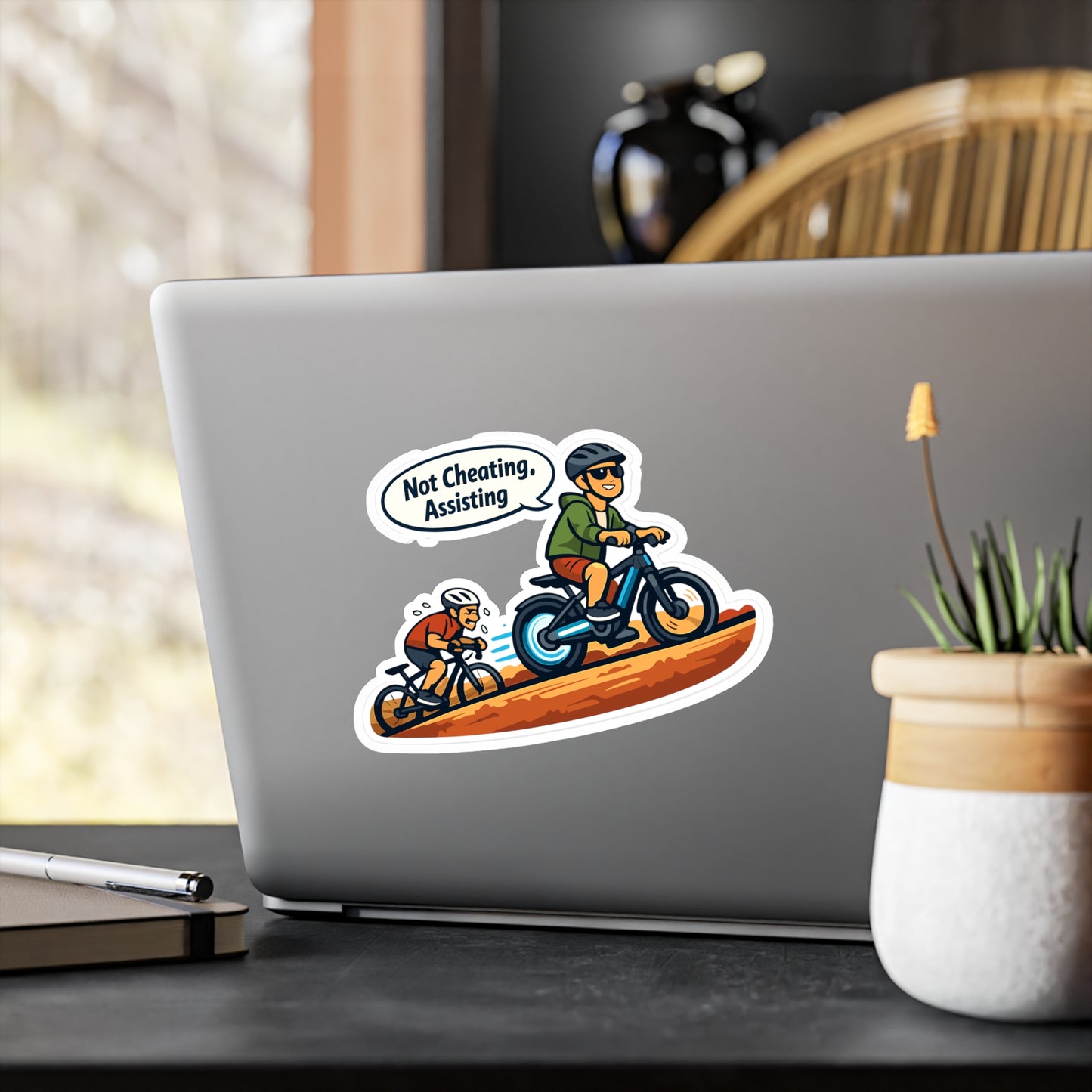 E-Bike Sticker Not Cheating, Assisting funny electric bike decals waterproof vinyl for Laptop Water Bottle ecycling e cyclist