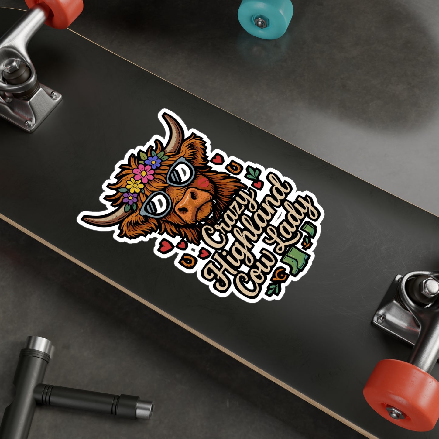 Crazy Highland Cow Lady – Highland Cow Sticker for Laptop, Water Bottle & Farm Animal Lover Gifts