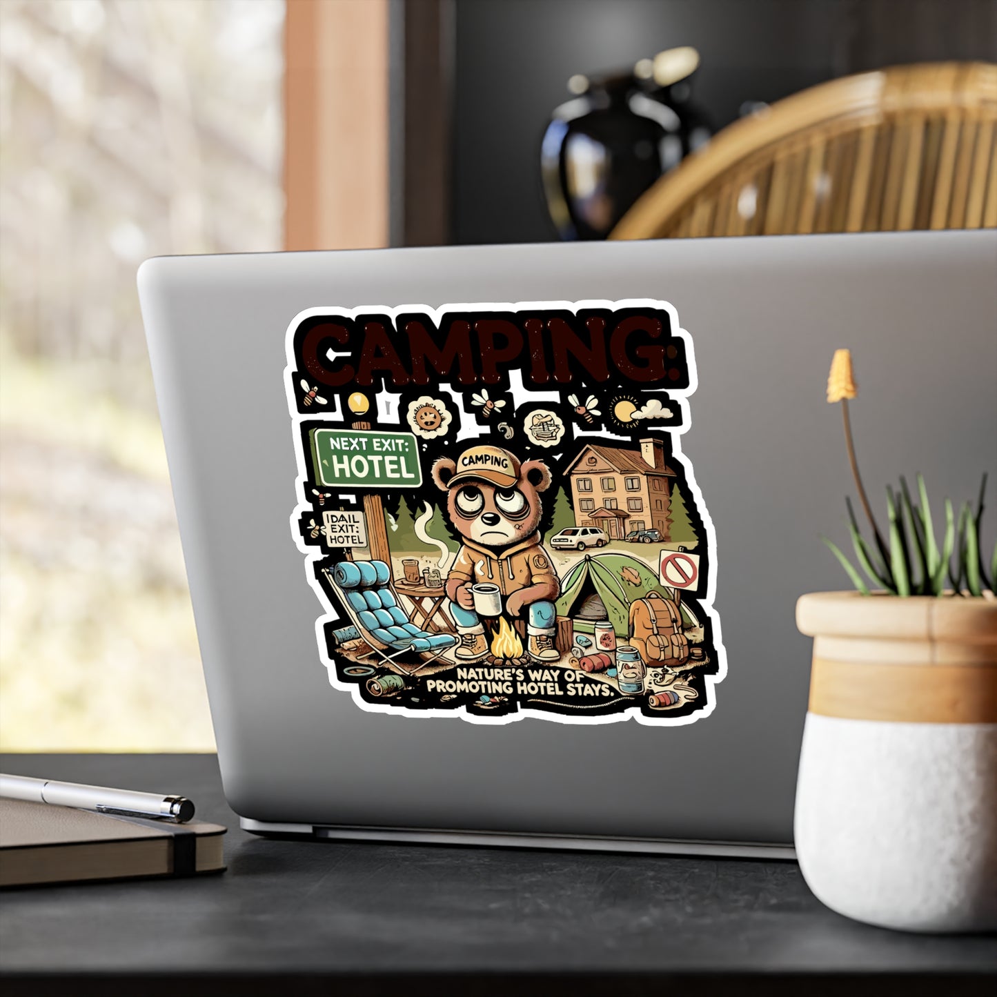 Camping Nature’s Way of Promoting Hotel Stays - Camping humor Sticker for Laptop Sticker. Water Bottle Sticker, Vinyl Glamping Decal - Camping humor Gift