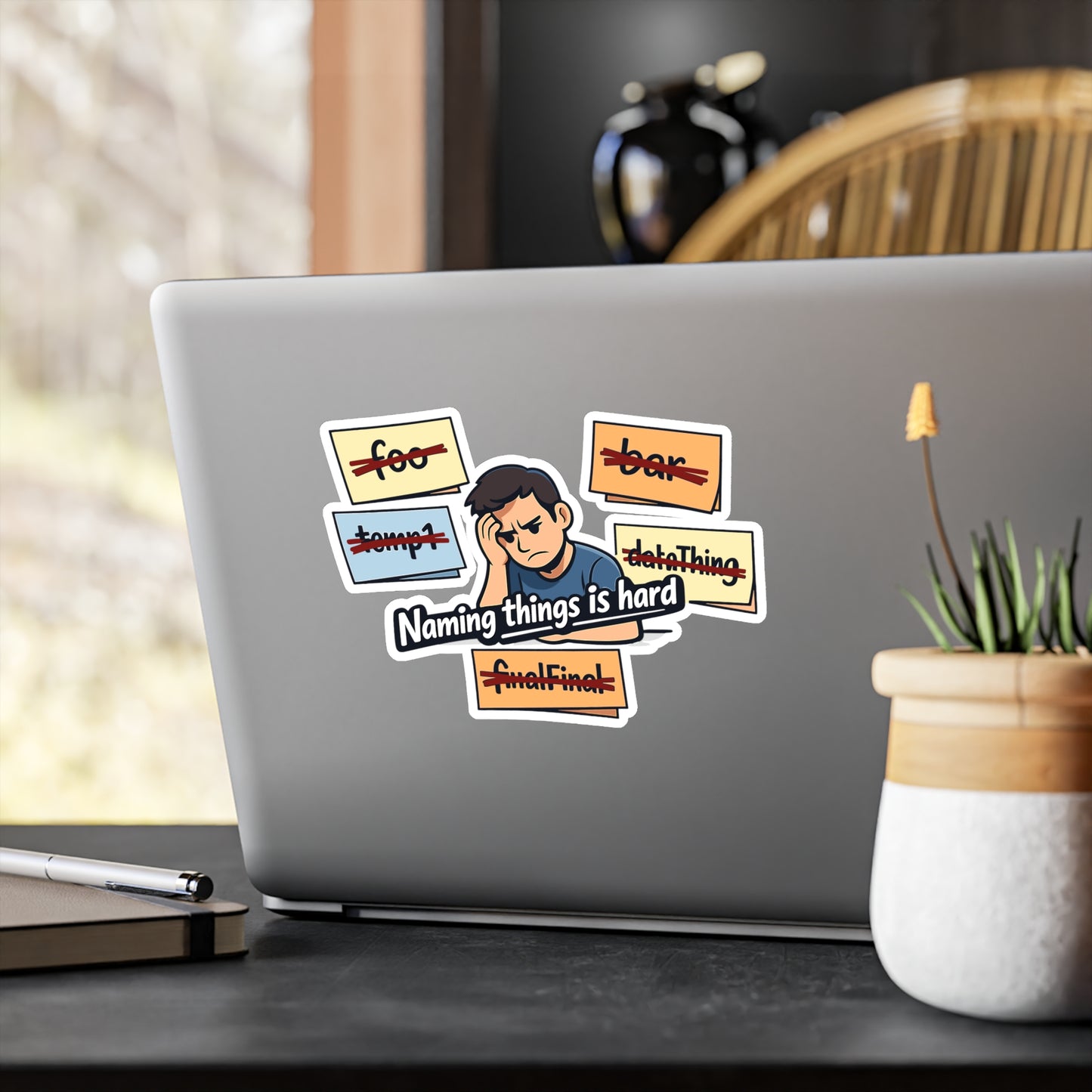 Coding Sticker Naming Things Is Hard Funny Programmer Decals, Waterproof Vinyl for Laptop, Water Bottle, Source Code Semicolon Humor