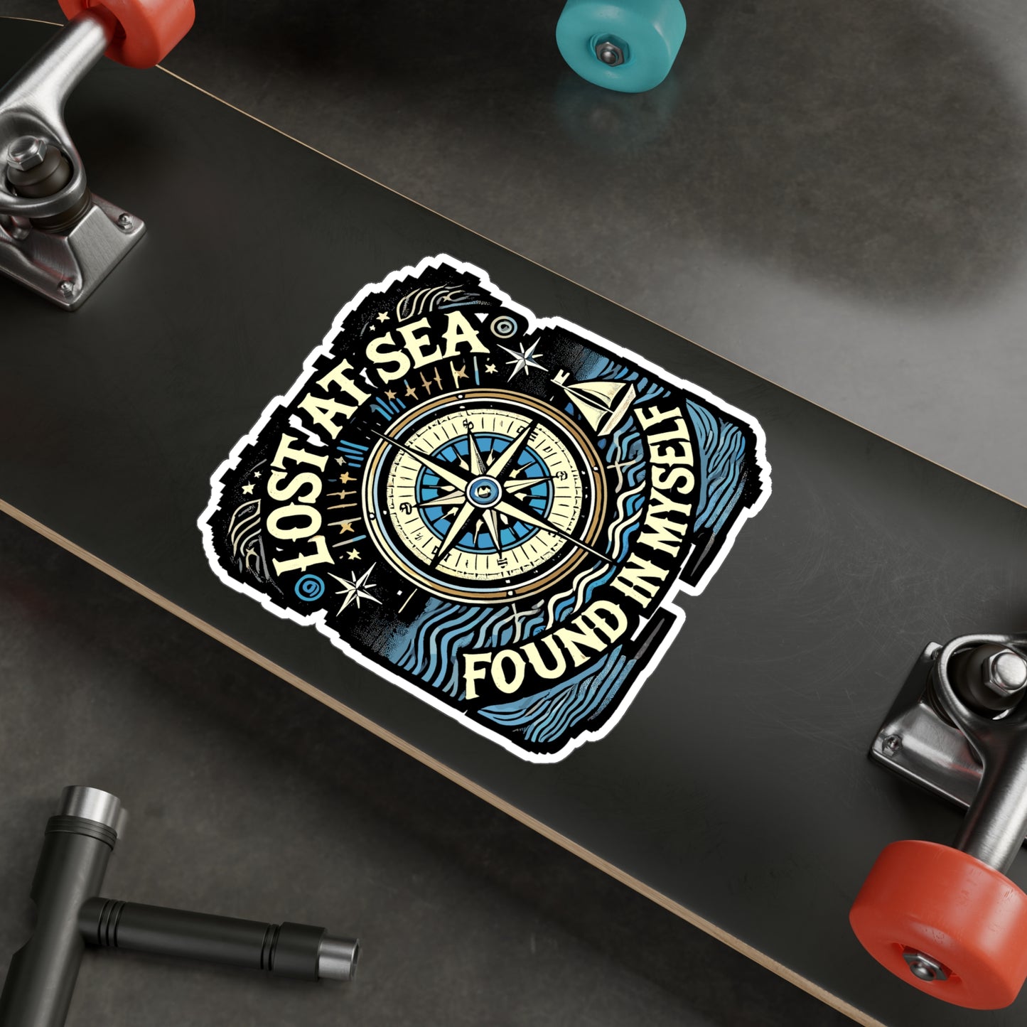 Lost at Sea Found in Myself - Nautical compass Sticker for Laptop Sticker. Water Bottle Sticker, Vinyl Maritime Decal - Nautical compass Gift