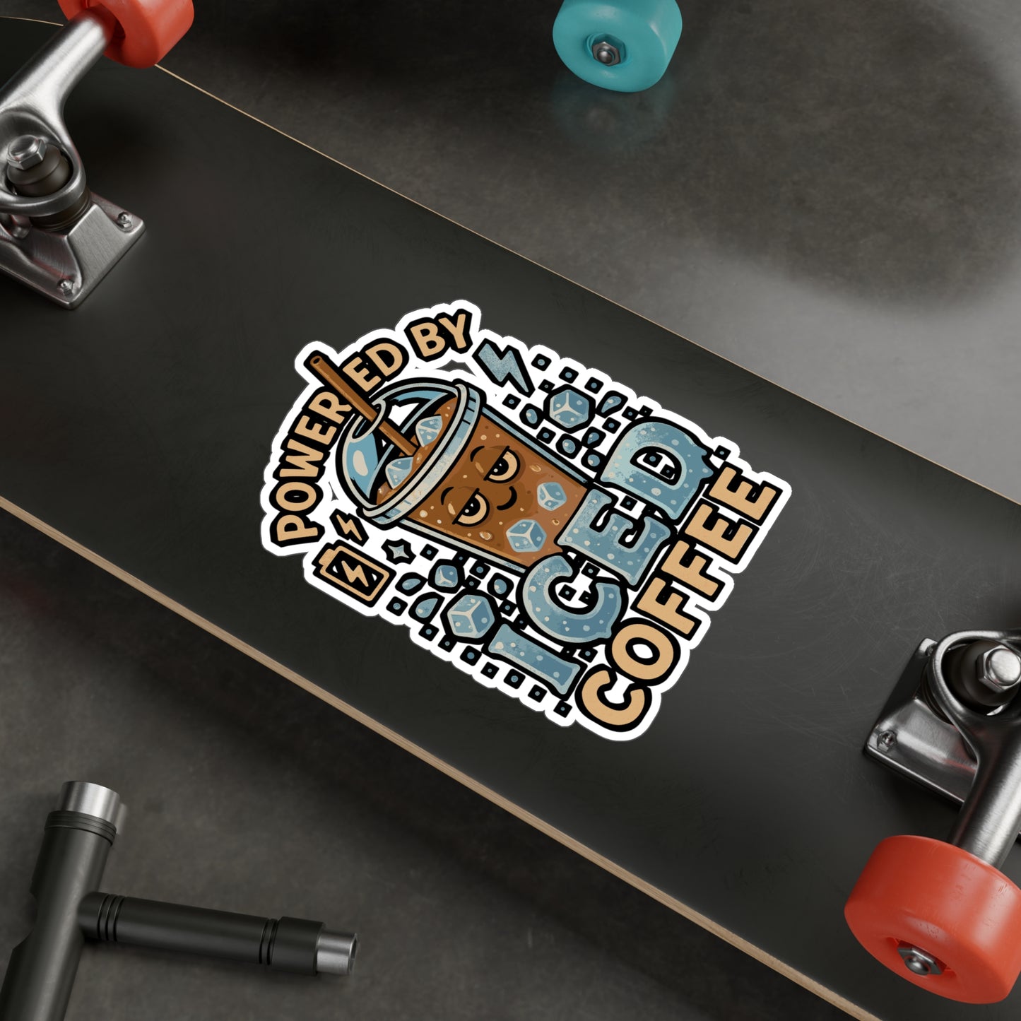 Powered by Iced Coffee – Coffee Sticker for Laptop, Water Bottle & Caffeine Lover Gifts