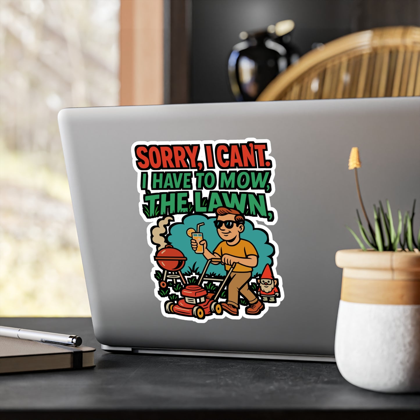 Sorry, I Can't. I Have To Mow The Lawn – Lawn Mower Sticker for Laptop, Water Bottle, and Garden Tools | Vinyl Gardening Decal & Gift