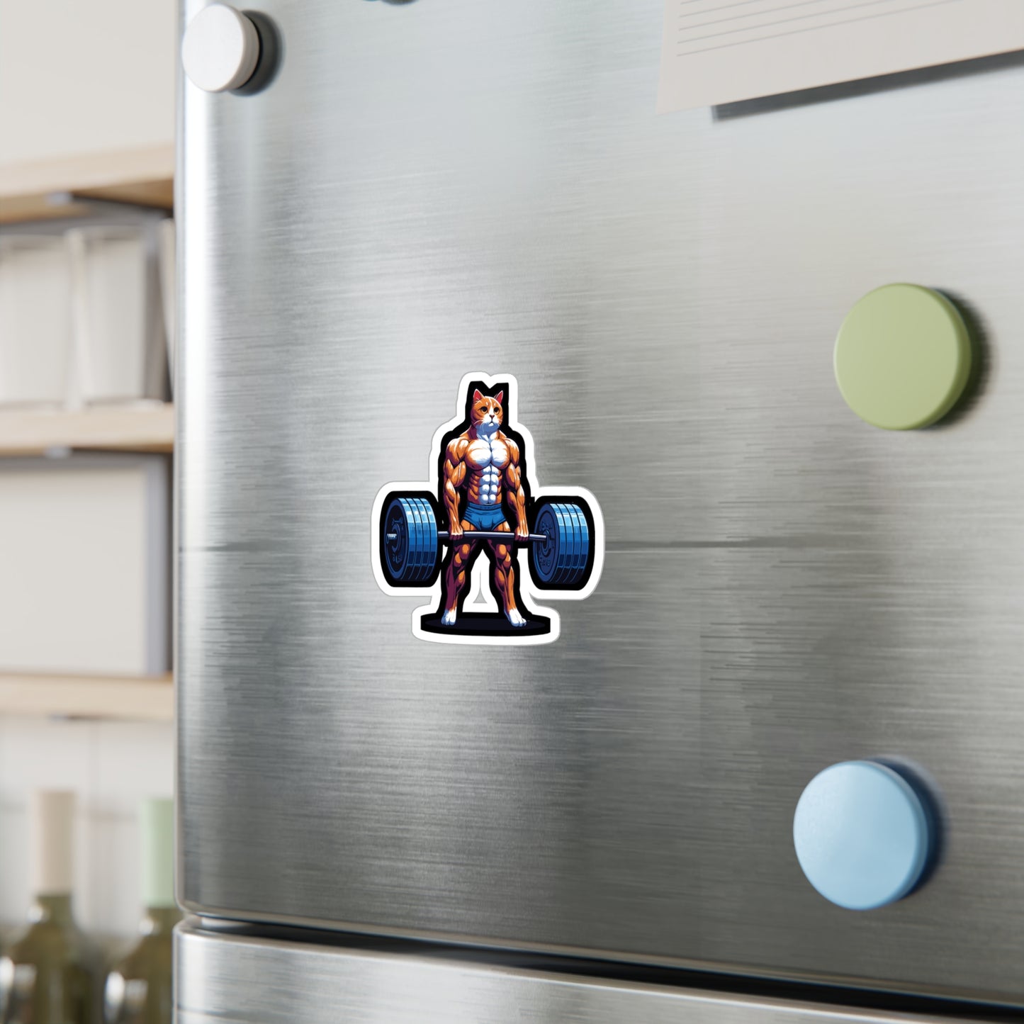 Deadlift Cat Bodybuilding - Weightlifting Sticker for Laptop Sticker. Water Bottle Sticker, Vinyl Muscles Decal - Weightlifting Gift