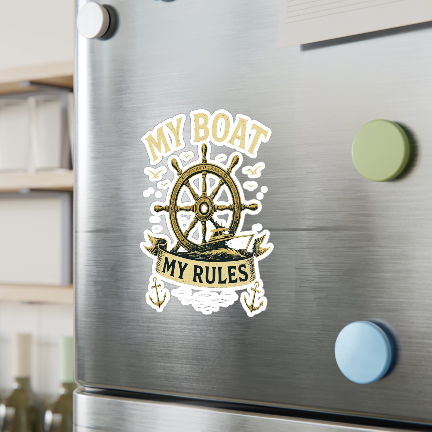 Boating Sticker - "My Boat My Rules" Decals for Sailor or Captain, Waterproof Vinyl for Boat, Laptop, Water Bottle, Nautical Gift