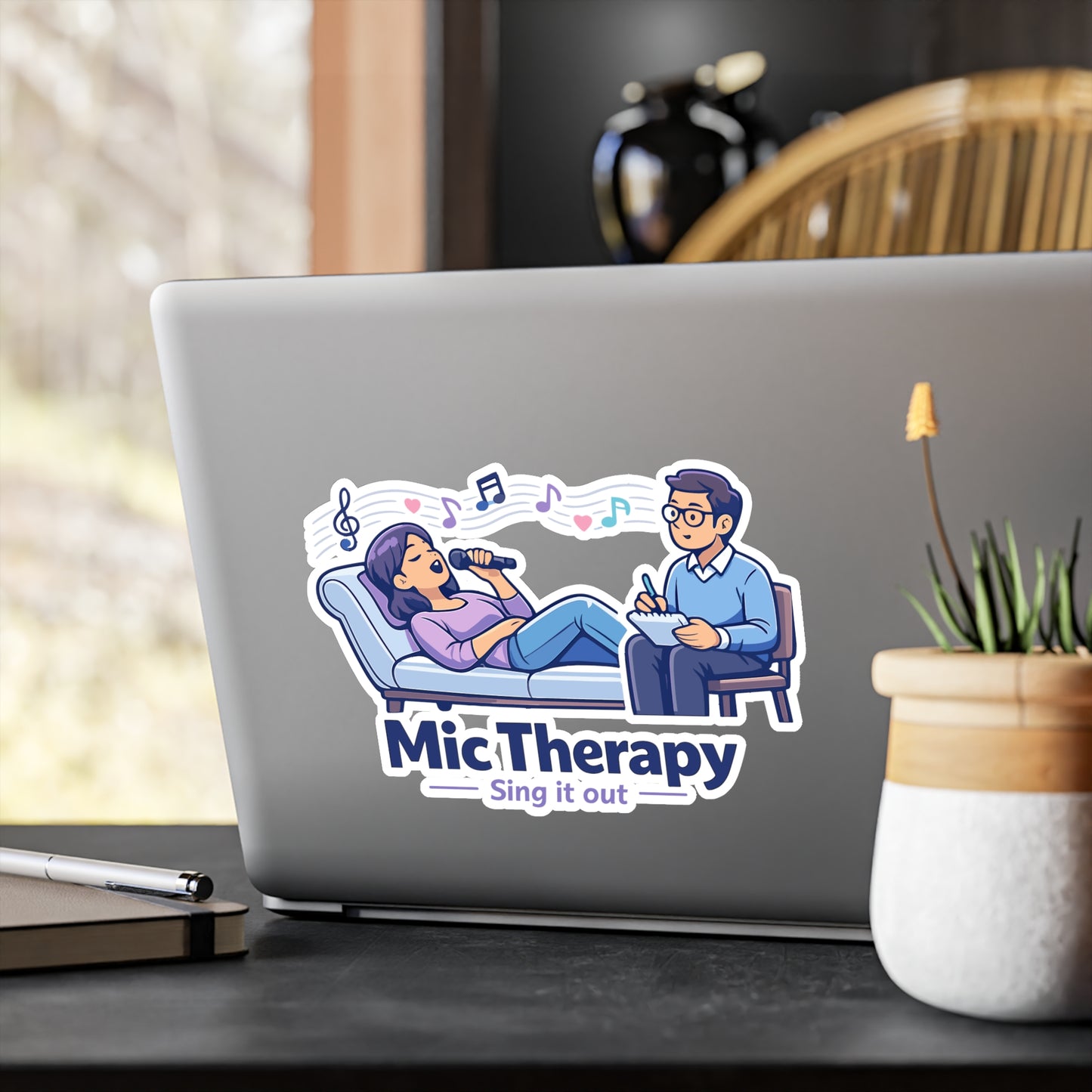 Karaoke Sticker Mic Therapy Music Humor Vinyl Waterproof Decals for Laptop Water Bottle Fun Beer Booze Party
