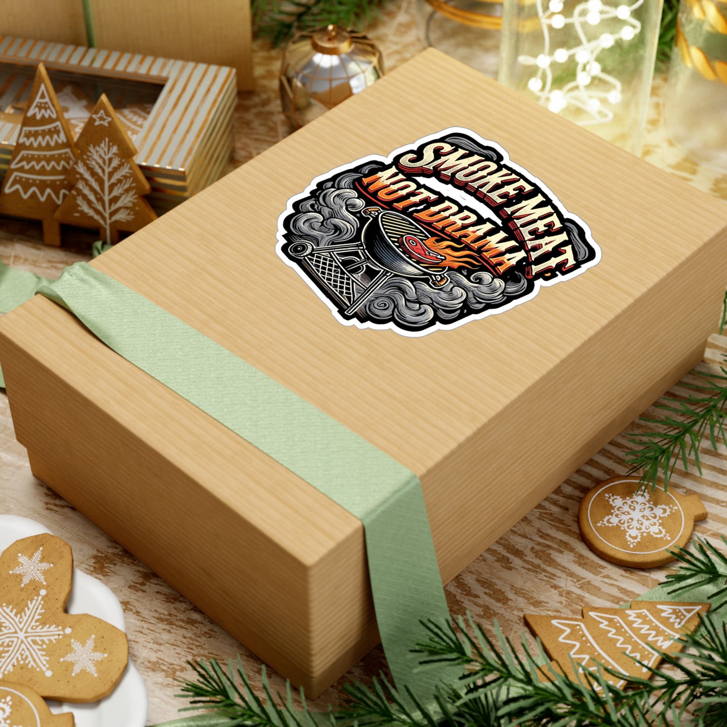 Smoke Meat Not Drama – BBQ Sticker for Grilling Fans, Vinyl Decal for Laptop or Water Bottle | Funny Barbecue Gift