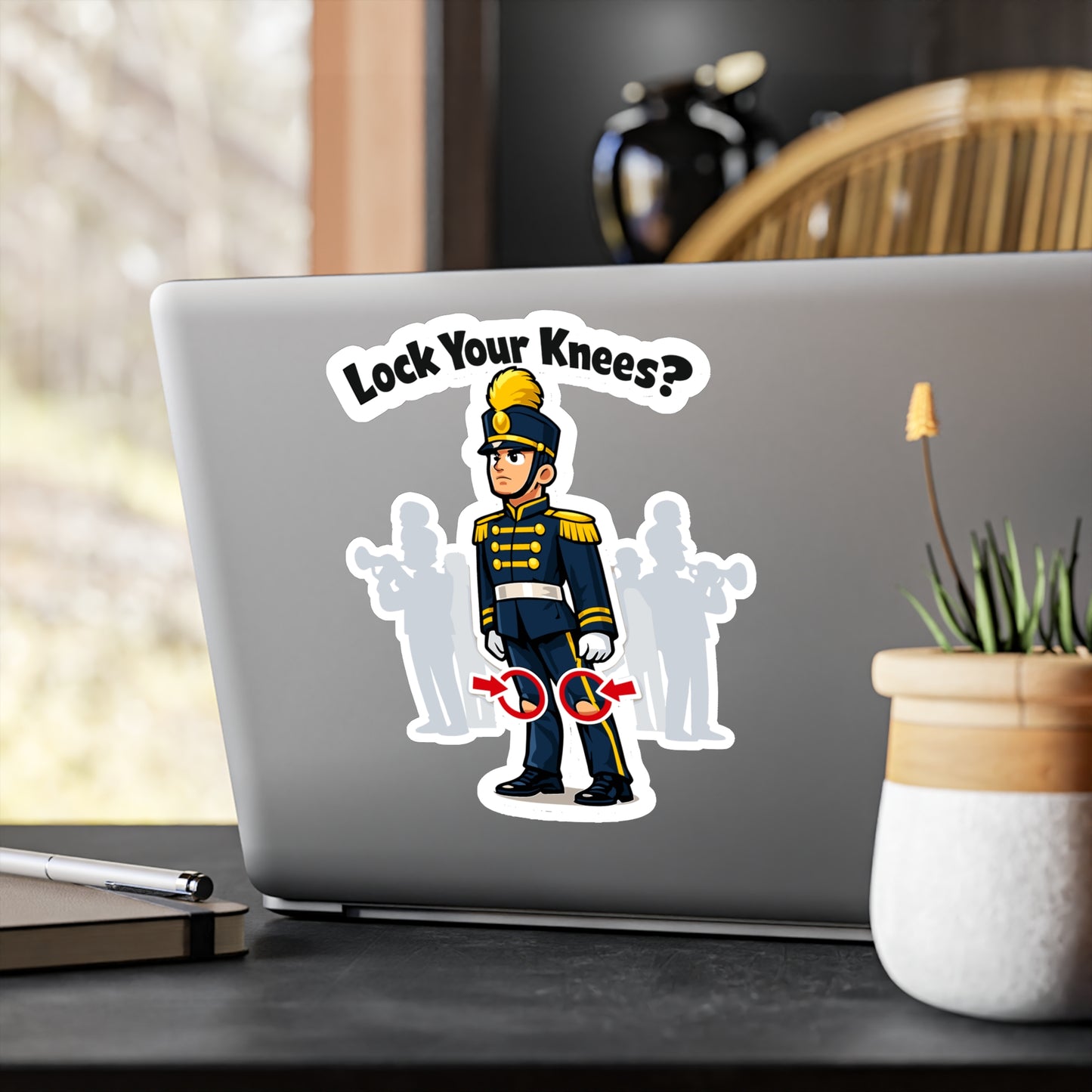 Marching Band Sticker Lock Your Knees? Funny Drummer Band Director Mellophone Vinyl Waterproof Sticker Decals for Laptop Water Bottle