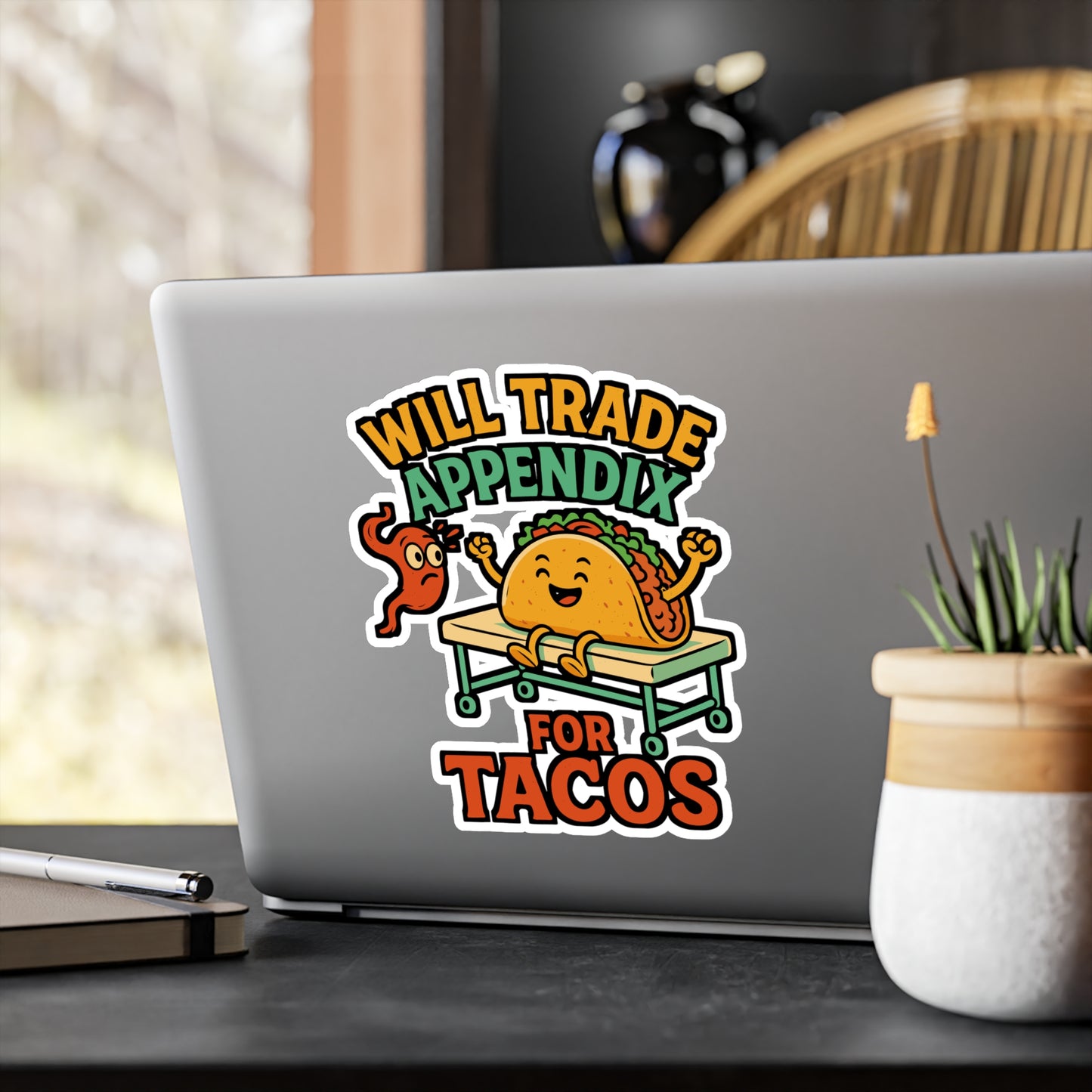 Will Trade Appendix For Tacos – Funny Appendix Sticker for Laptop, Water Bottle & Vinyl Decal | Laparoscopic Gift Idea