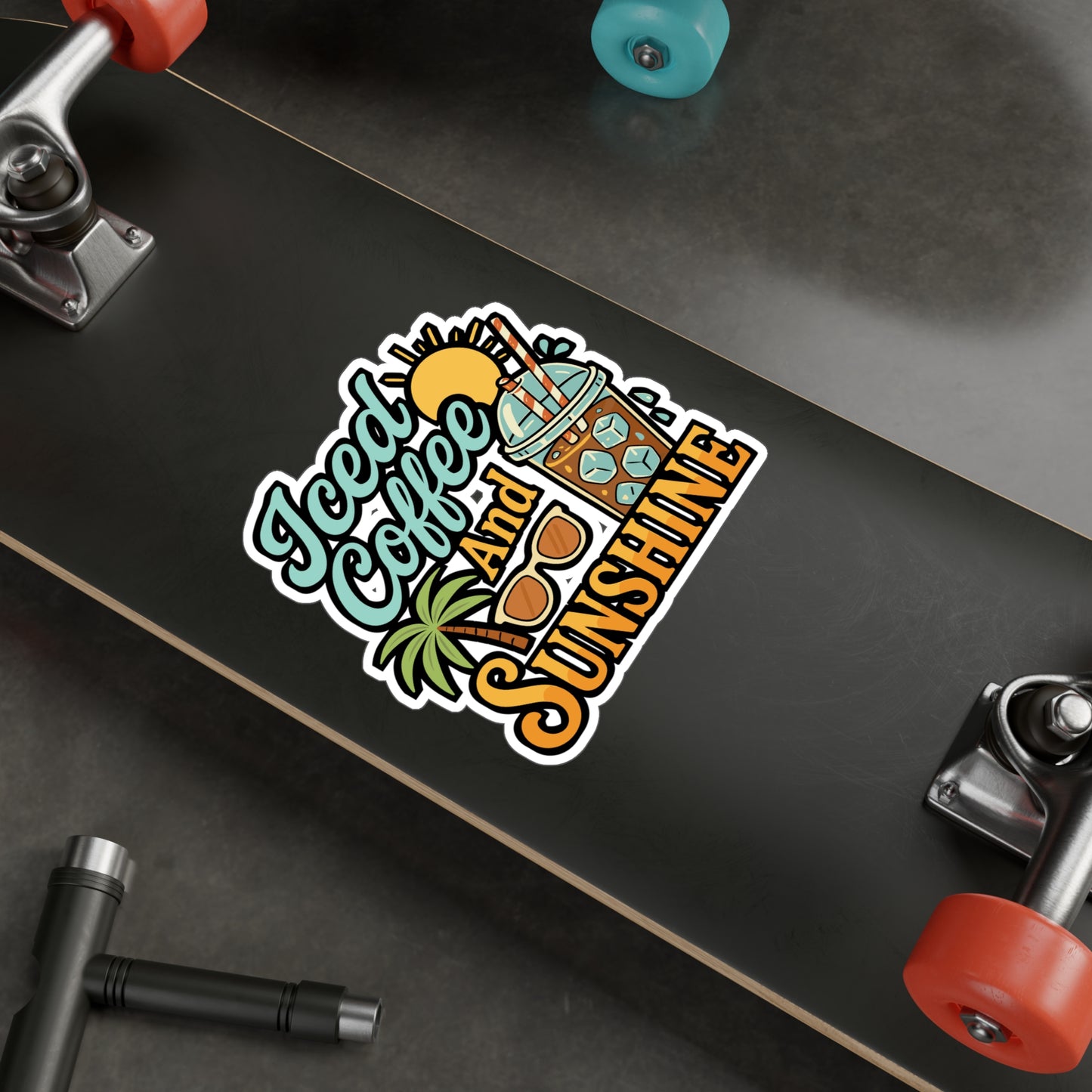 Iced Coffee and Sunshine – Coffee Sticker for Laptop, Water Bottle & Summer Vibes Gifts