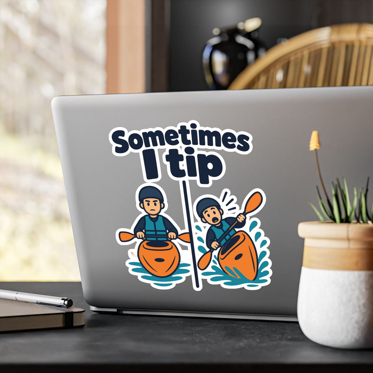 Kayak Sticker "Sometimes I Tip" - Funny Kayaking and Rowing Decals for Kayaker Gifts, Laptops and Water Bottles
