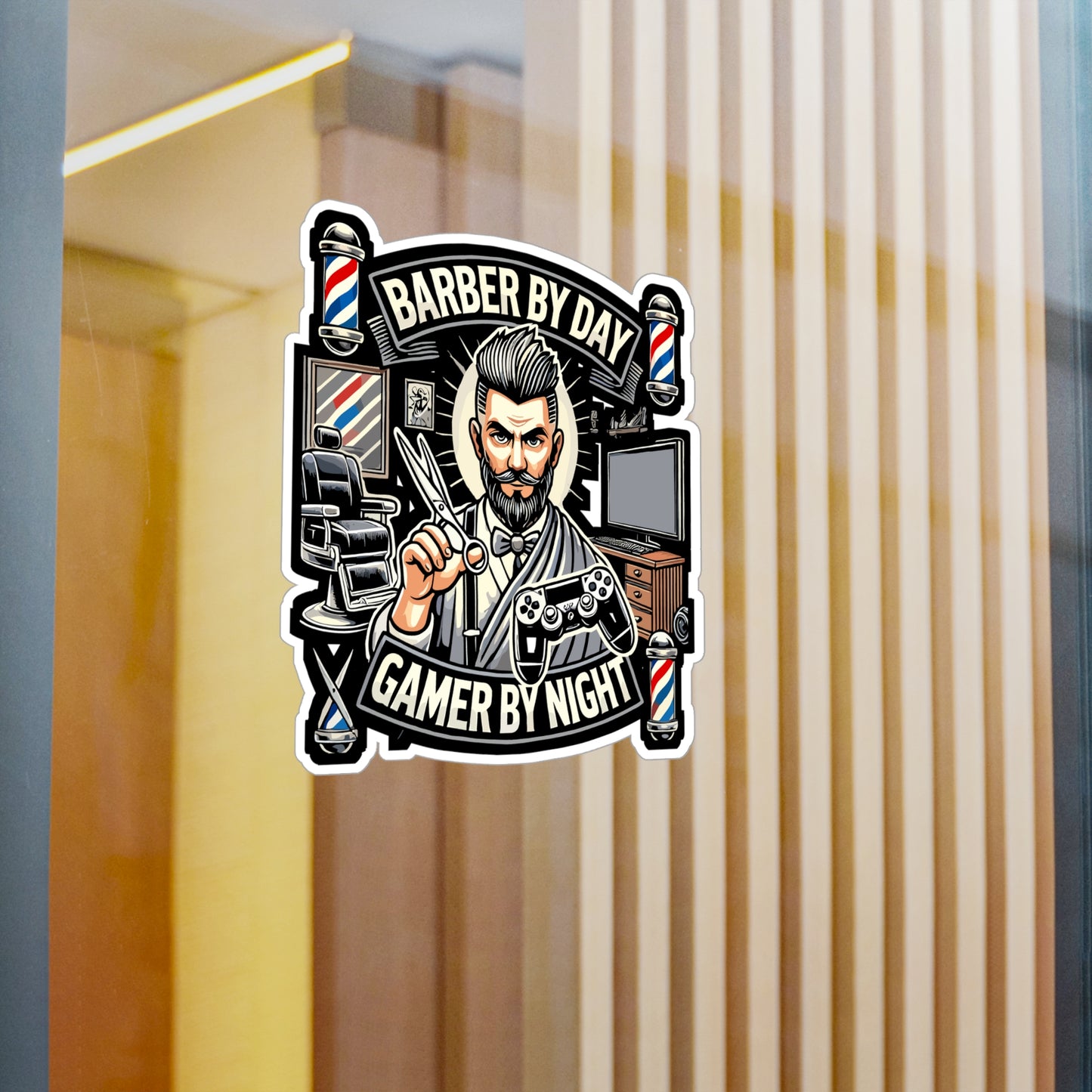 Barber By Day Gamer By Night - Barber Sticker for Laptop Sticker. Water Bottle Sticker, Vinyl Gamer Decal - Barber Gift