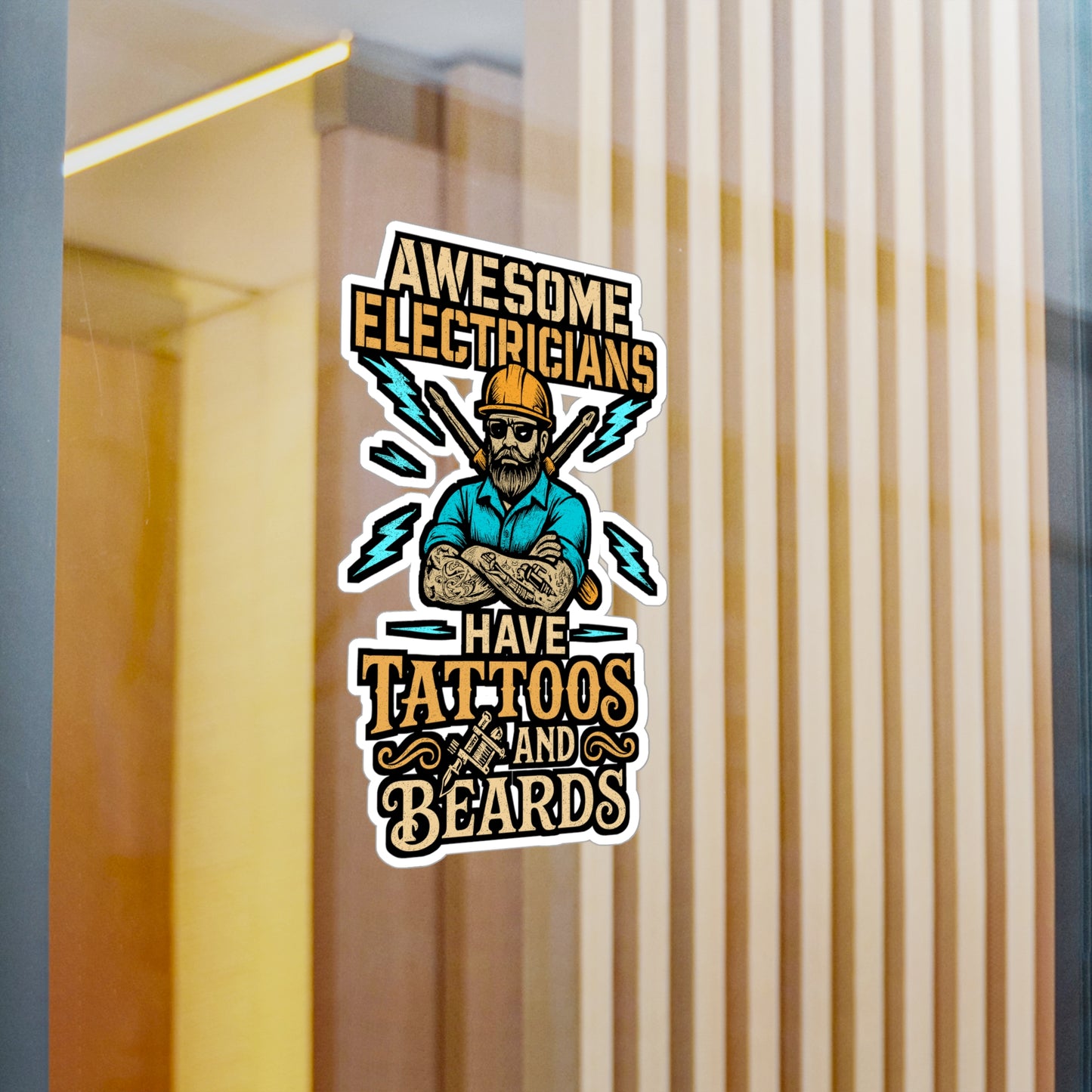 Awesome Electricians Have Tattoos and Beards – Vinyl Sticker for Laptop or Water Bottle | Funny Electrician Gift, Tool Box Decal