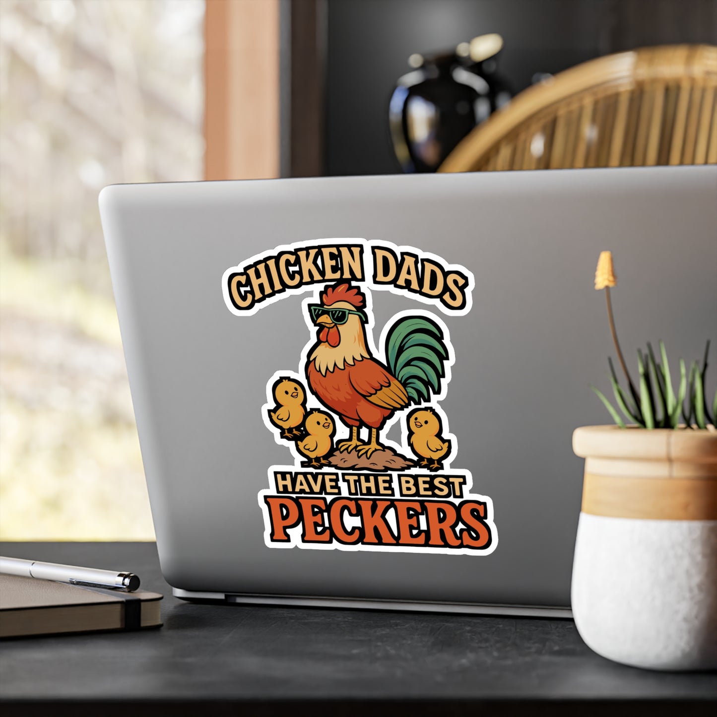 Chicken Dads Have The Best Peckers – Funny Rooster Sticker for Laptop or Water Bottle | Chicken Dad Gift, Vinyl Decal
