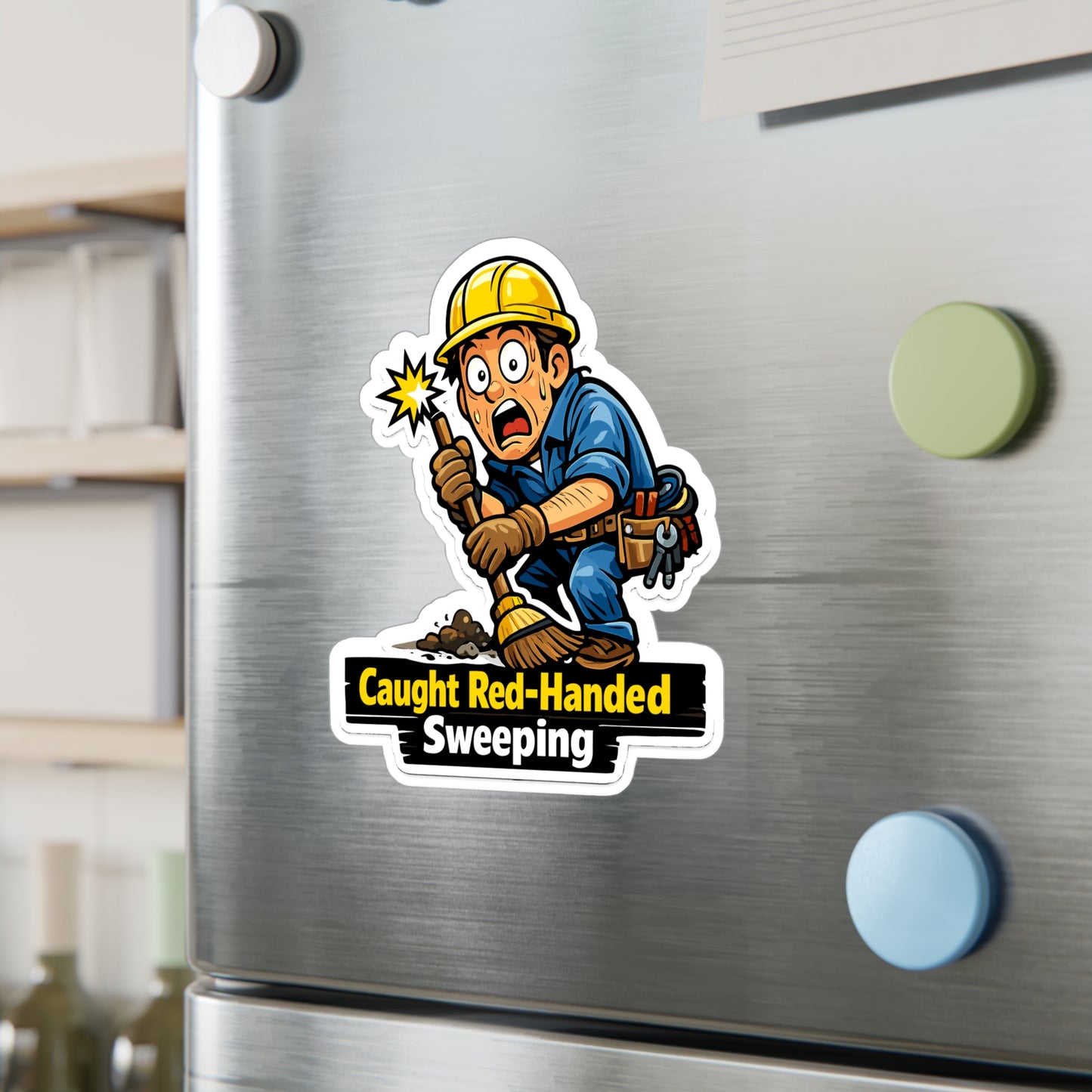 Electrician Sticker Caught Red-Handed Sweeping Funny Vinyl Waterproof sticker decals for Laptop, Water Bottle Cable Wire Stripper