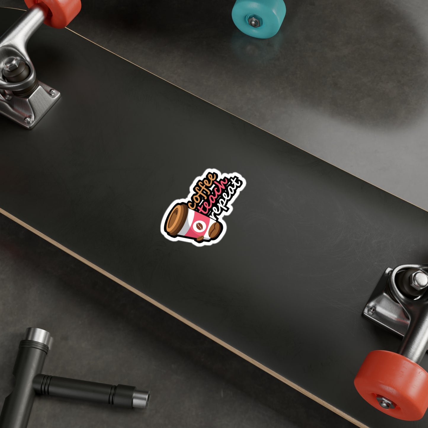 Coffee Teach Repeat - Coffee Sticker for Laptop Sticker. Water Bottle Sticker, Vinyl Cappuccino Decal - Coffee Gift