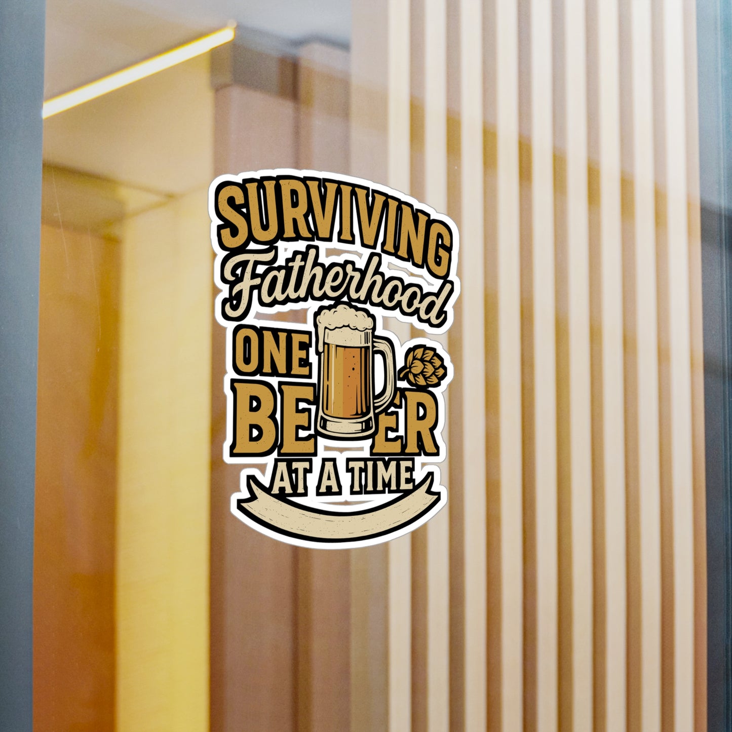 Surviving Fatherhood One Beer at a Time – Vinyl Sticker for Laptop or Water Bottle | Funny Dad Gift, Beer Lover Decal