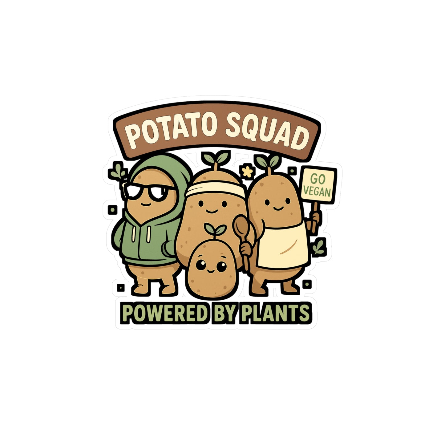 Vegan Sticker "Potato Squad" – Fun Potato and Vegetarian Decals for Laptop or Water Bottle, Waterproof Vinyl, Perfect for Veganism Fans