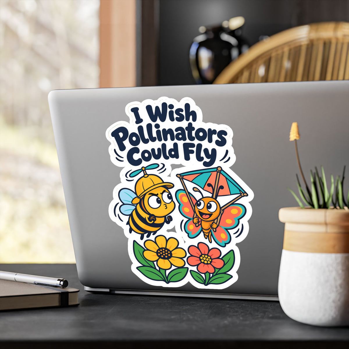 Plants Sticker - I Wish Pollinators Could Fly, Dandelion Decals for Laptop or Water Bottle, Friendship Gift for Nature Lovers