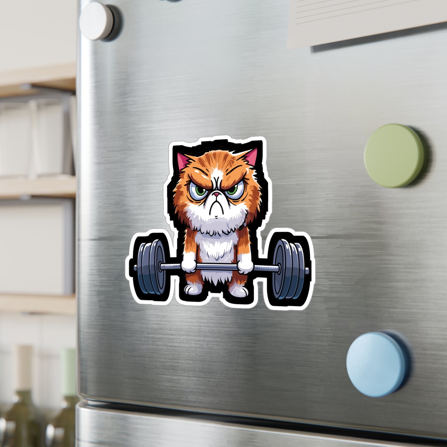 Deadlift Cat Bodybuilding - Weightlifting Sticker for Laptop Sticker. Water Bottle Sticker, Vinyl Muscles Decal - Weightlifting Gift