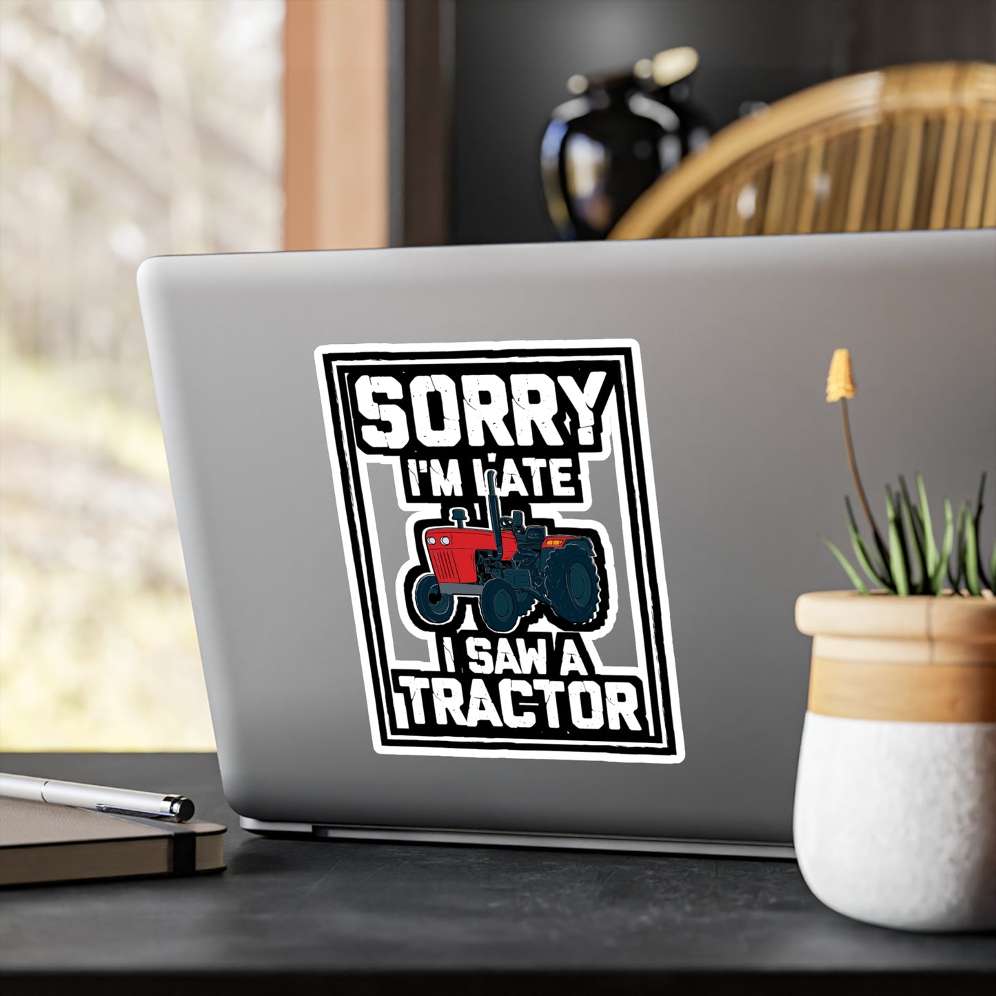 Sorry I'm Late I Saw A Tractor - Farmer Sticker for Laptop Sticker. Water Bottle Sticker, Vinyl Tractor Decal - Farmer Gift