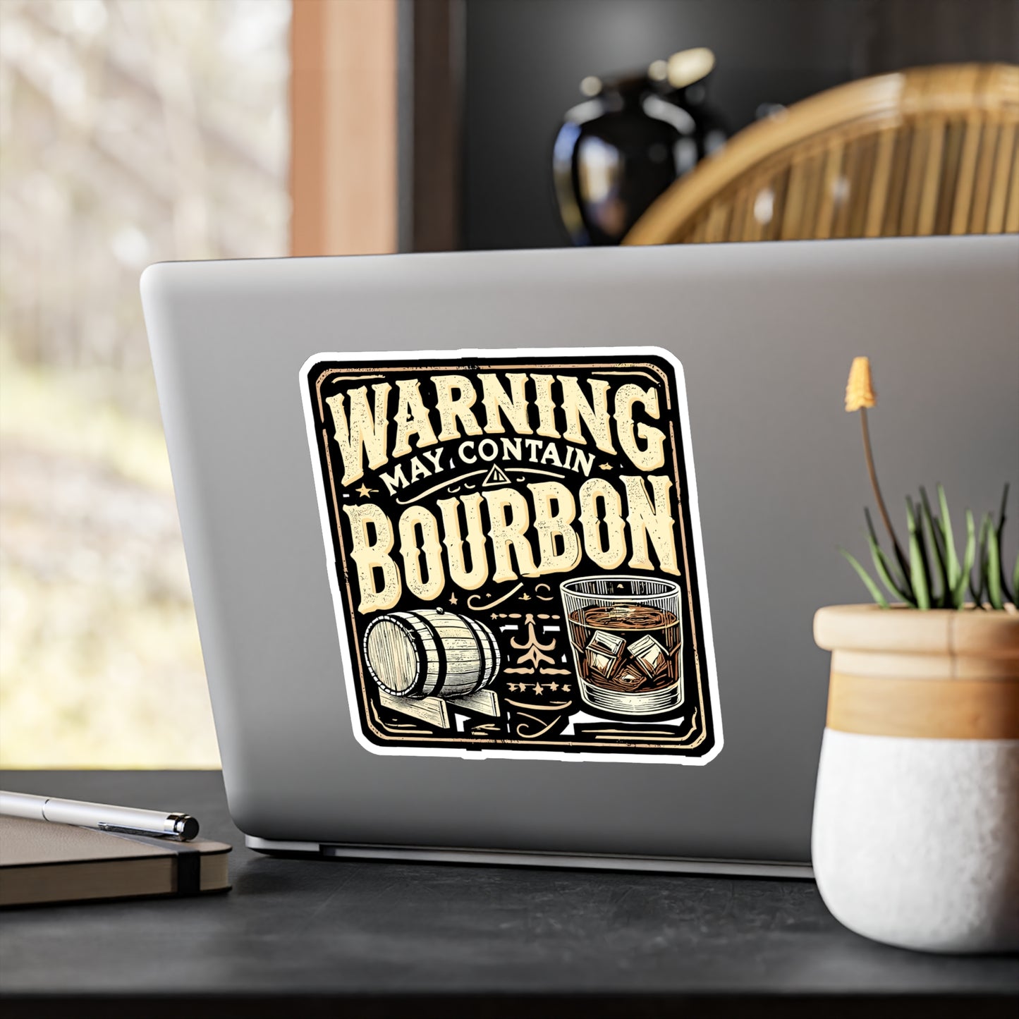 Warning May Contain Bourbon - Bourbon Sticker for Laptop Sticker. Water Bottle Sticker, Vinyl Whiskey Decal - Bourbon Gift