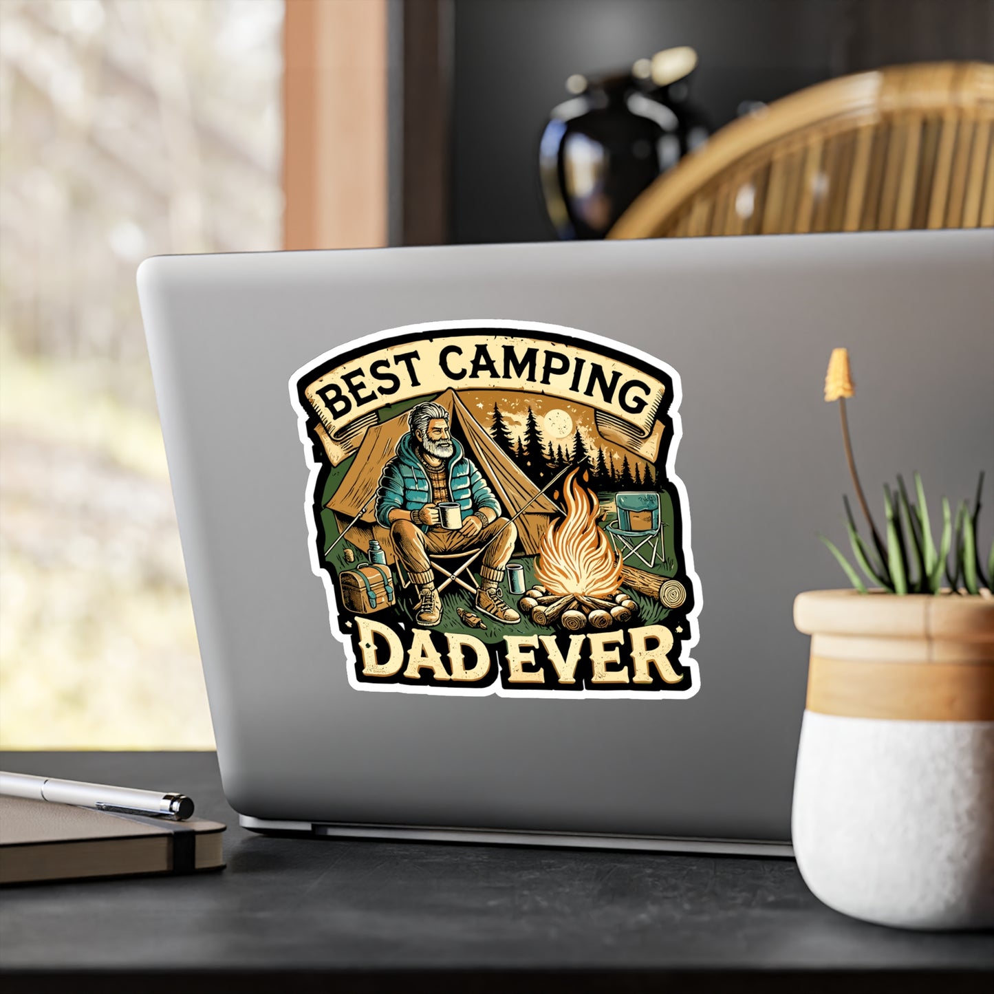 Best Camping Dad Ever - Camping Sticker for Laptop Sticker. Water Bottle Sticker, Vinyl Outdoor dad Decal - Camping Gift