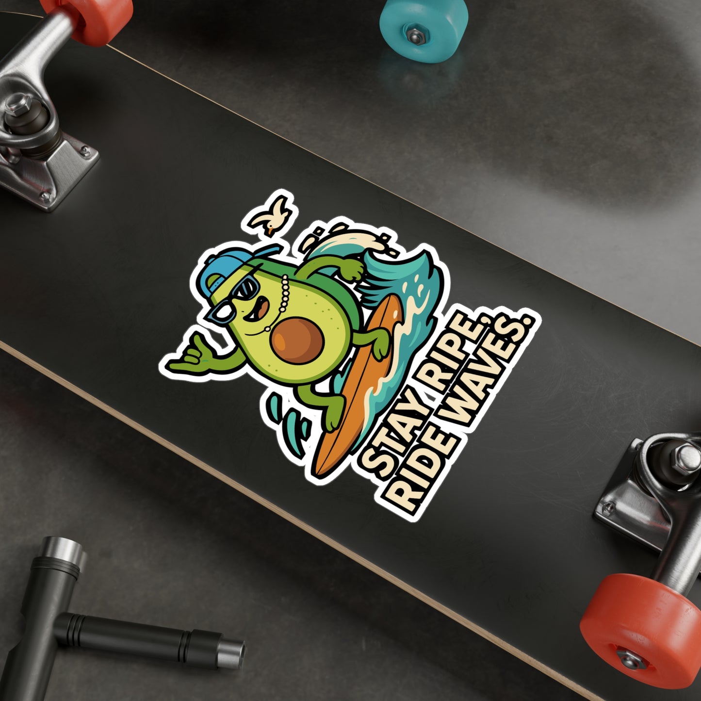 Stay ripe, ride waves - Surfing Sticker for Laptop, Water Bottle - Beach Lover Gift for Surfers, Skaters, Teens
