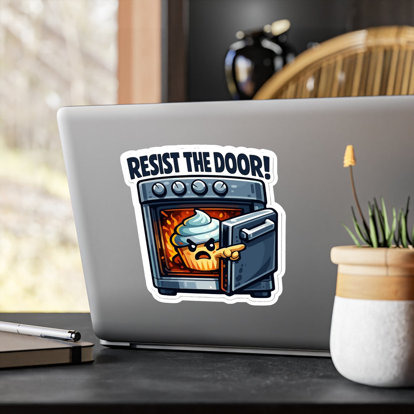 Baking Sticker “Resist the Door!” Funny Sourdough Baker Design, Waterproof Vinyl Decals for Laptop, Water Bottle, Kitchen Use