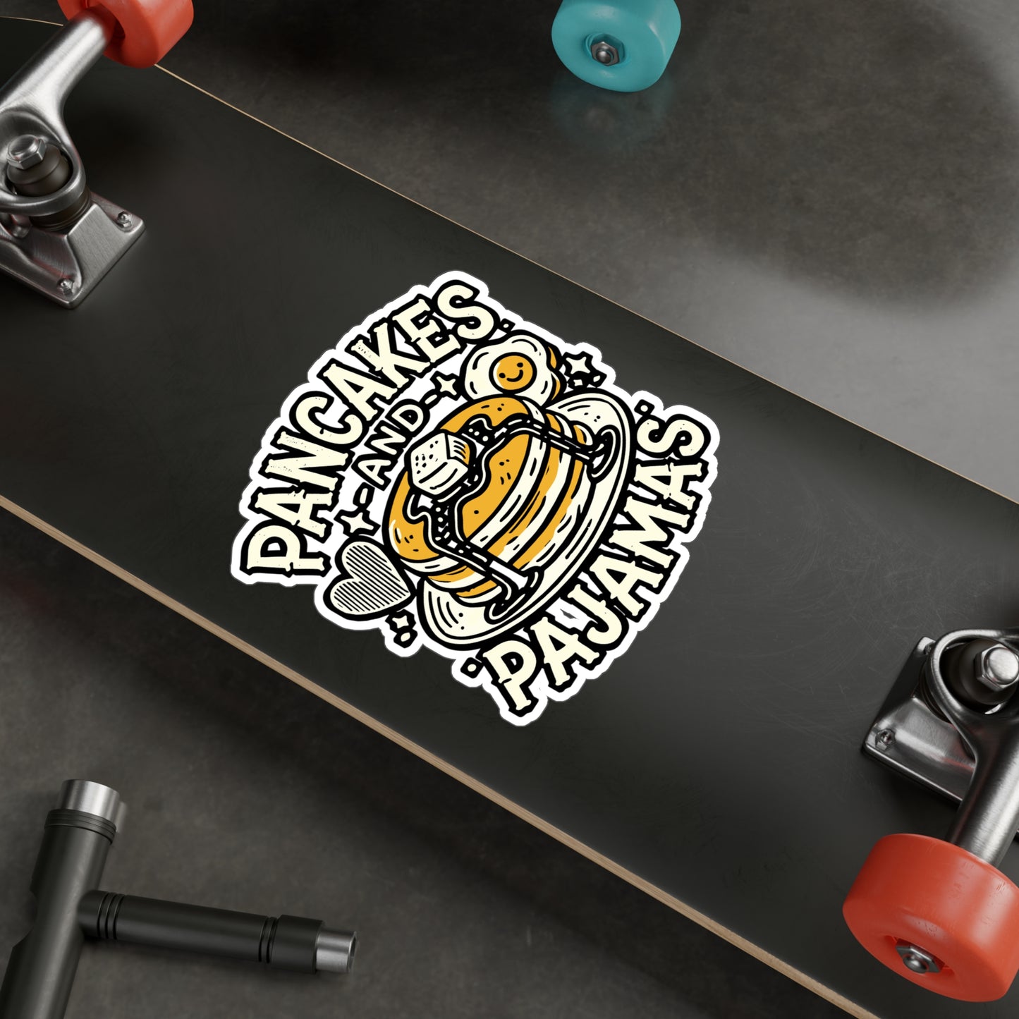 Pancakes and Pajamas – Funny Vinyl Sticker for Laptop or Water Bottle | Breakfast Lover Gift, Pajama Party Decor