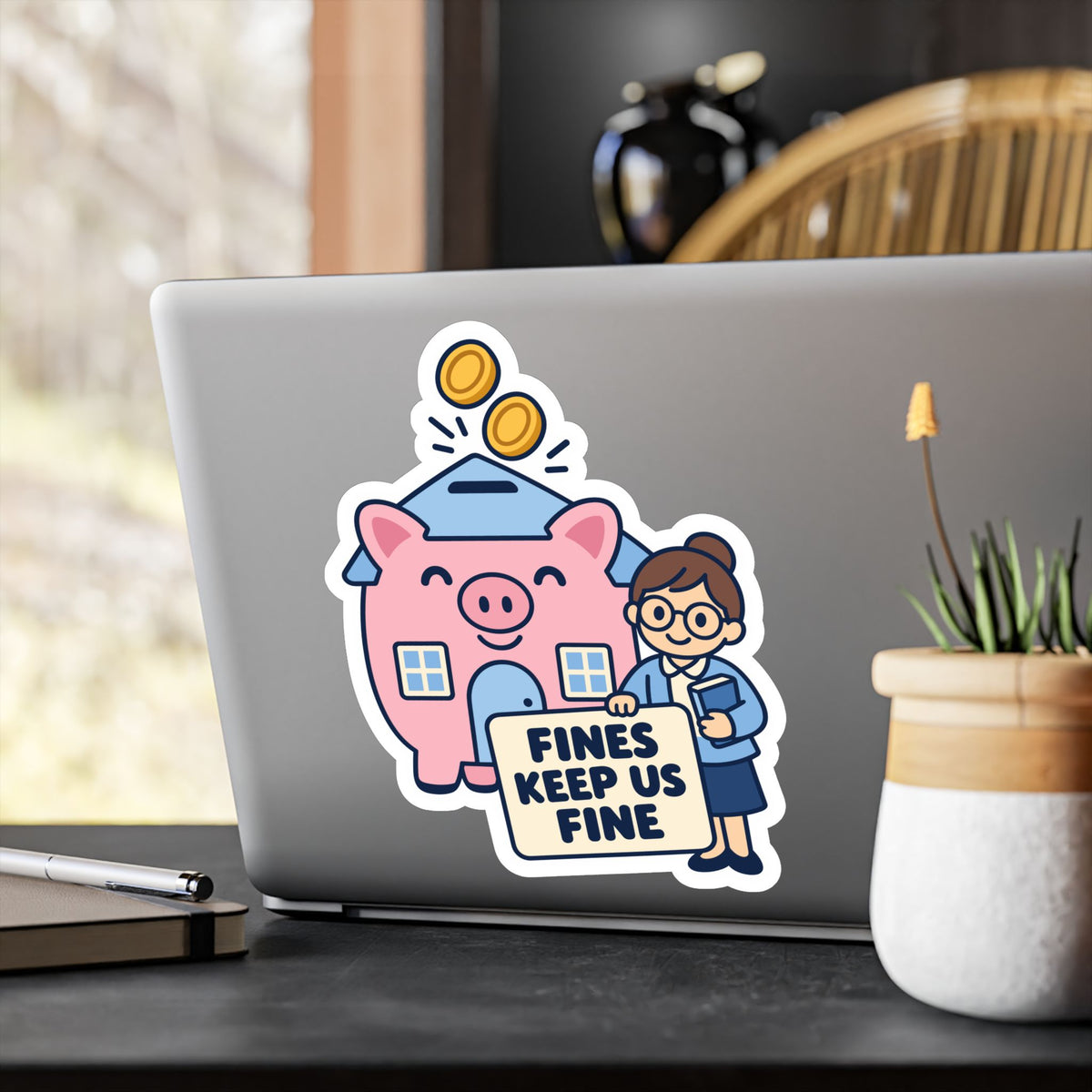 Librarian Sticker - Fines Keep Us Fine, Fabulous Magical Unicorn Decals for Laptop and Water Bottle