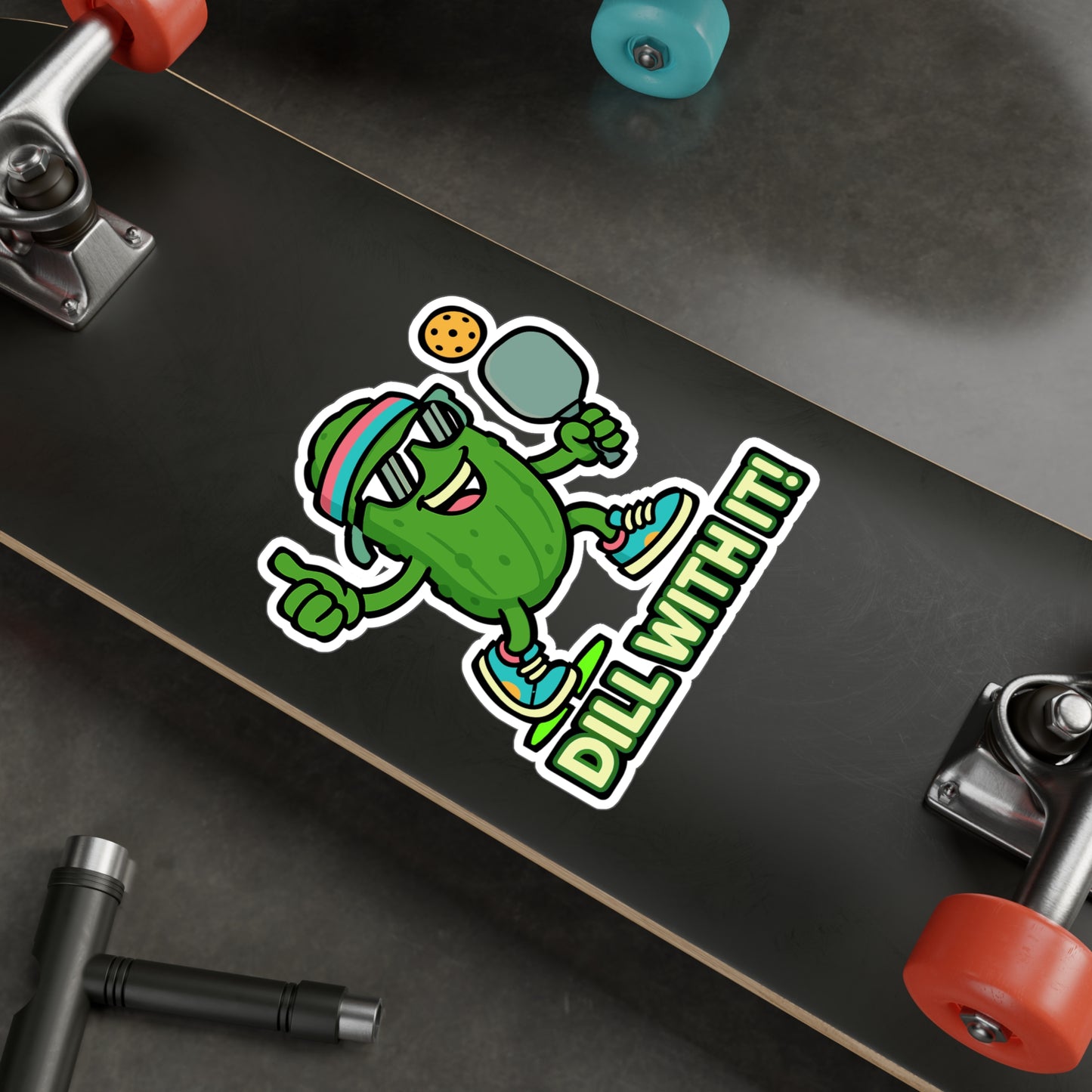 Pickle Sticker "Dill With It" Pun Decal – Funny Dill Pickle Sports Vinyl Waterproof Stickers for Laptop, Water Bottle, Durable and Removable