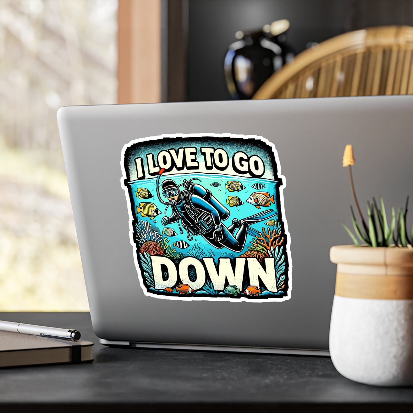 I Love To Go Down - Scuba diving Sticker for Laptop Sticker. Water Bottle Sticker, Vinyl Ocean Decal - Scuba diving Gift