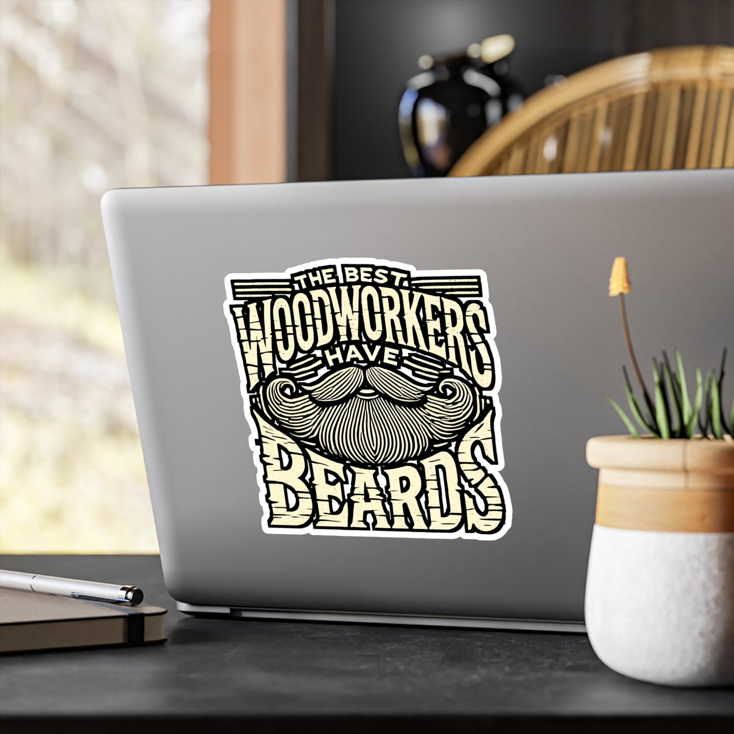 The Best Woodworkers Have Beards – Funny Carpenter Sticker for Laptop, Toolbox or Water Bottle | Hammer Decal Gift for Men