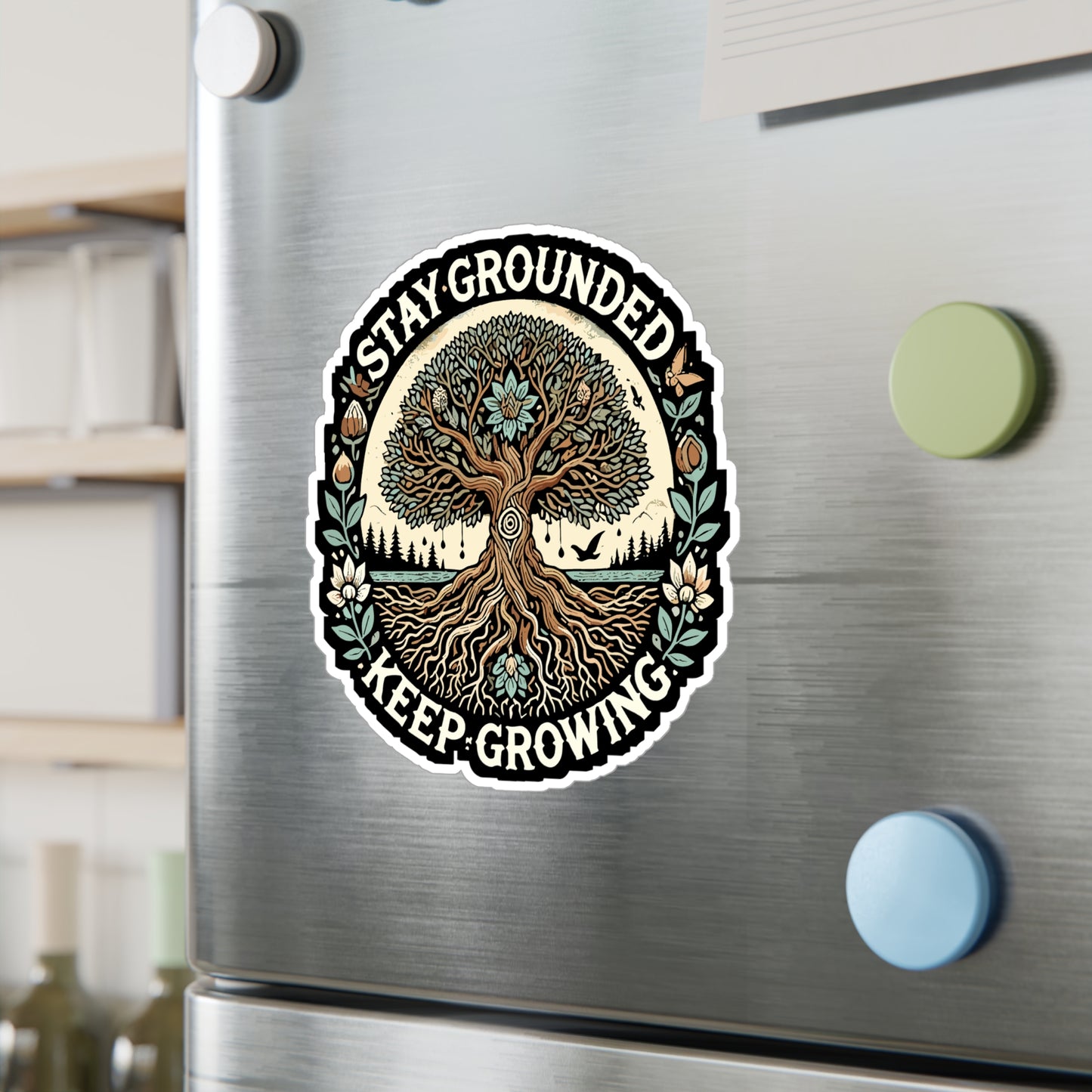 Stay Grounded, Keep Growing - Personal development Sticker for Laptop Sticker. Water Bottle Sticker, Vinyl Mindfulness Decal - Personal development Gift