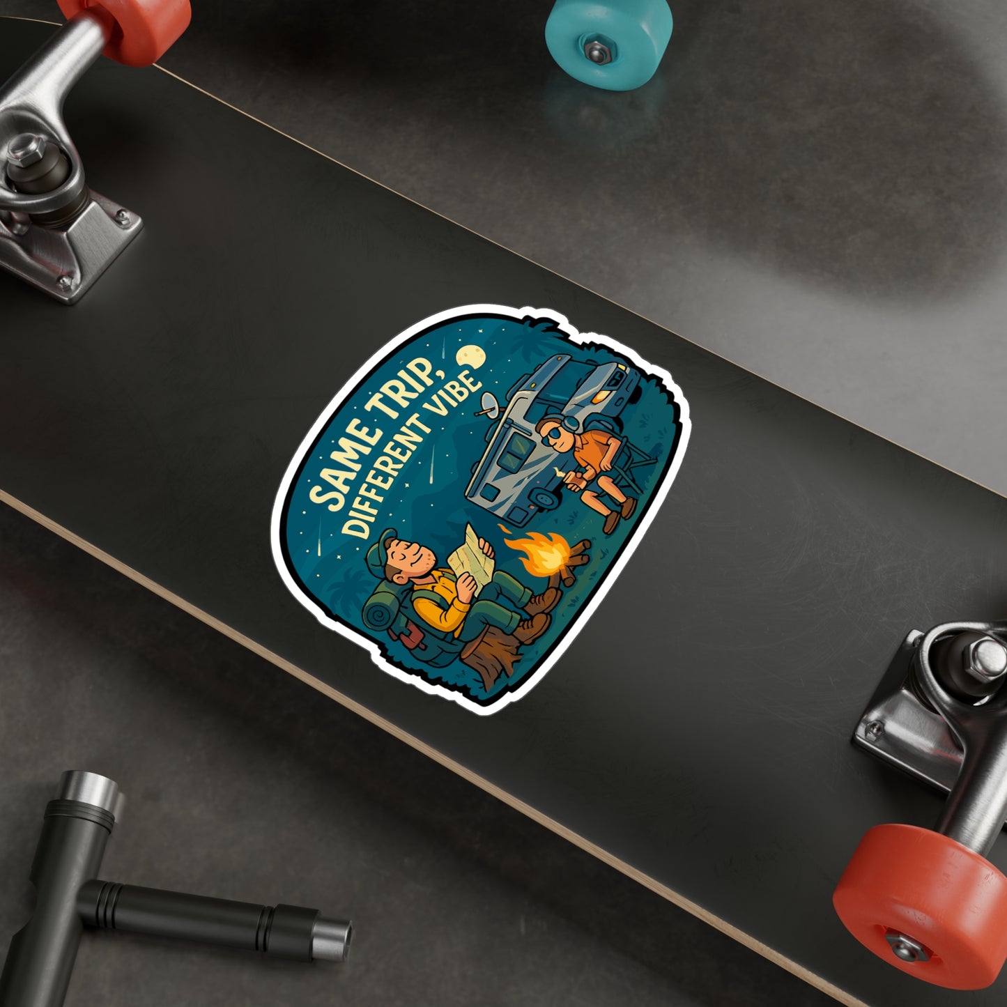 Backpacker Sticker – "Same Trip Different Vibe" Vinyl Decals for RV, Camping, Stargazing – Waterproof Laptop, Water Bottle Accessory