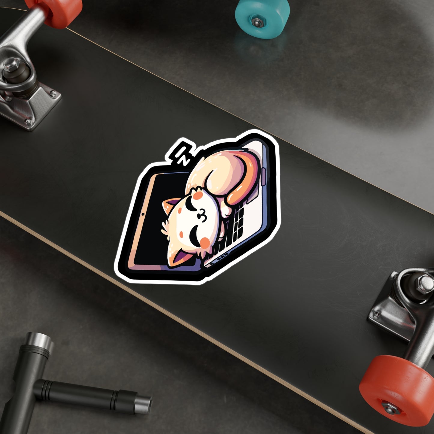 Cat sleeping at Laptop - Cat Sticker for Car Window Laptop Sticker. Water Bottle Sticker, Vinyl Kittens Decal, Cats Sticker - Cat Gift