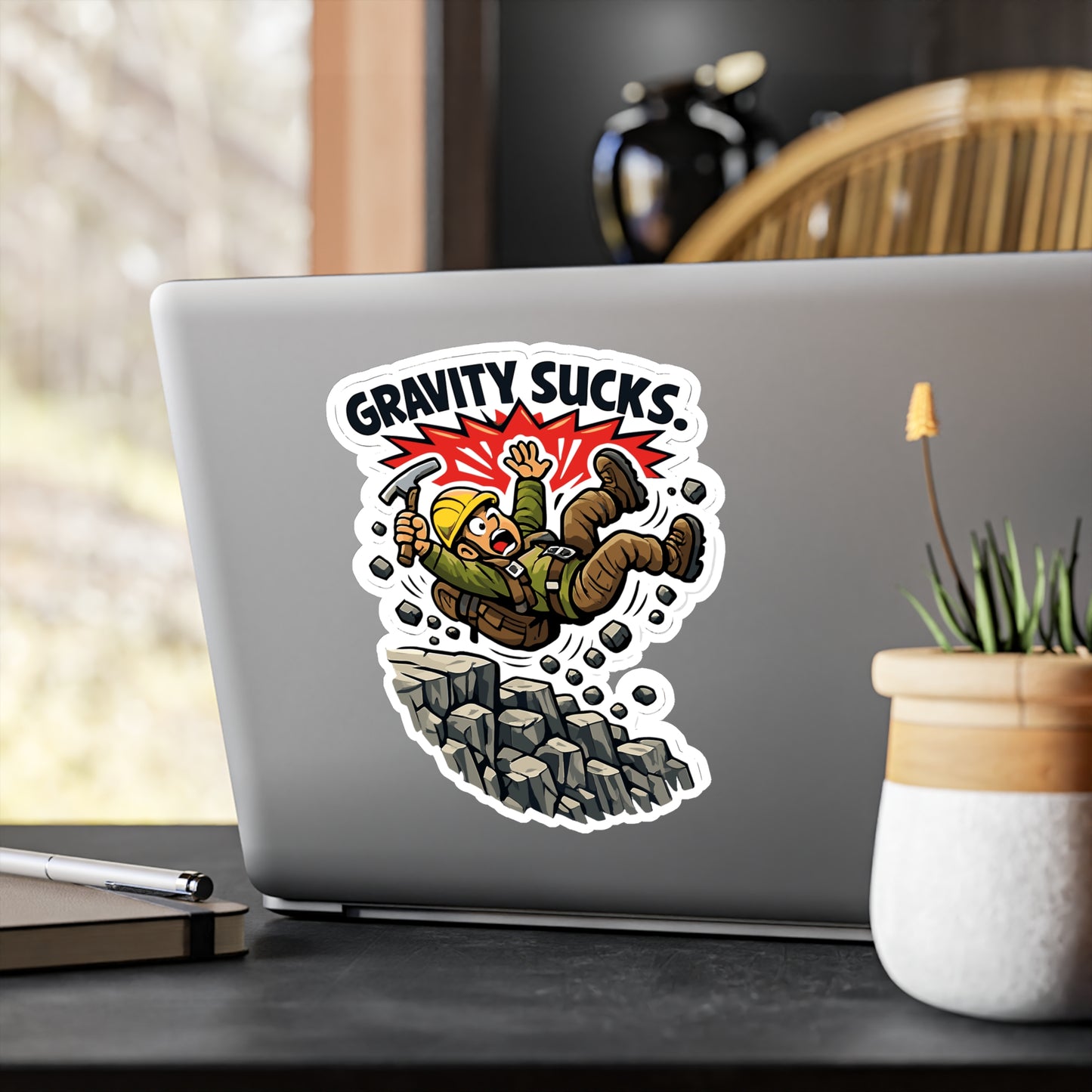 Geologie Sticker “Gravity sucks.” Funny geology decals for laptop, water bottle, waterproof vinyl with rocks, minerals, tectonics theme