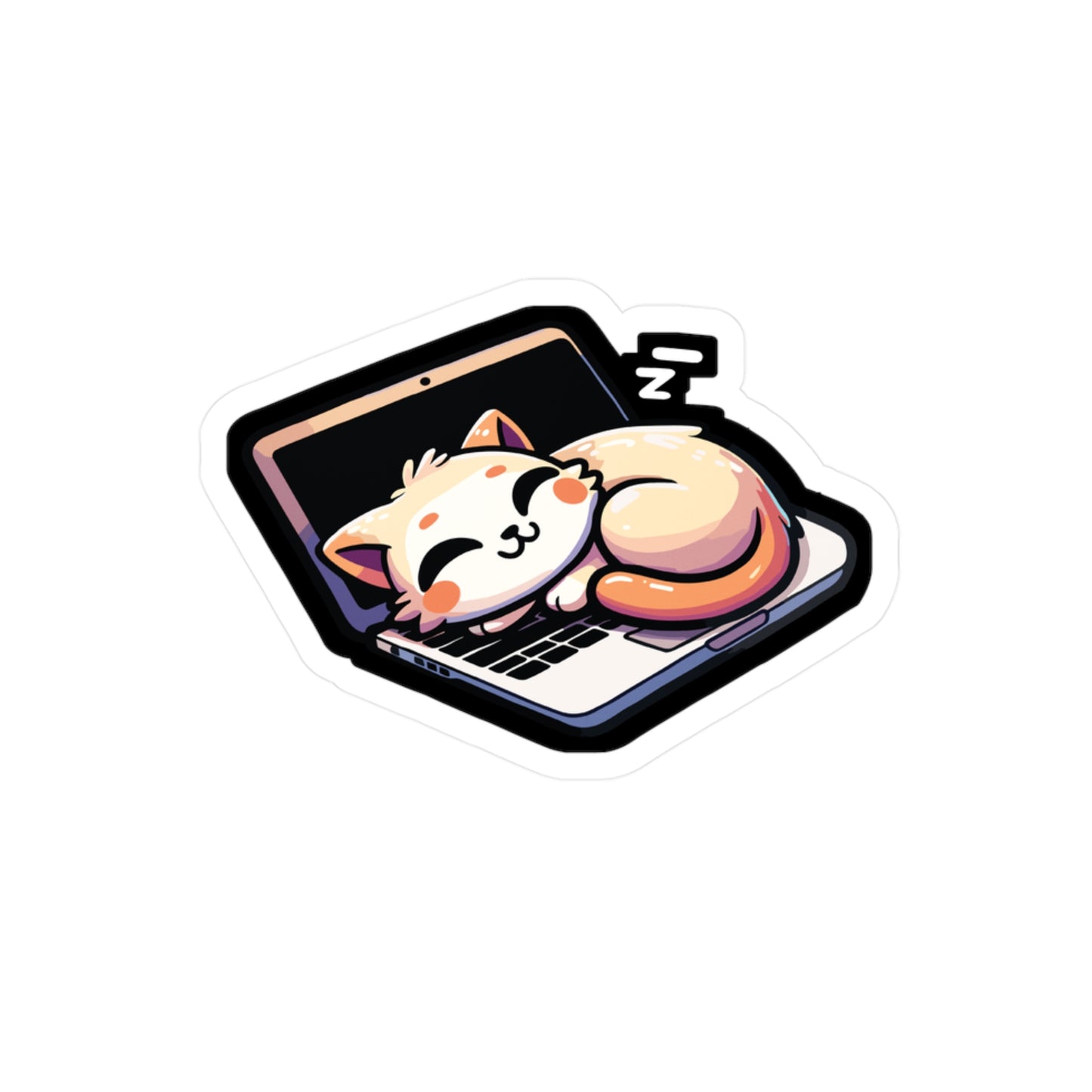 Cat sleeping at Laptop - Cat Sticker for Car Window Laptop Sticker. Water Bottle Sticker, Vinyl Kittens Decal, Cats Sticker - Cat Gift