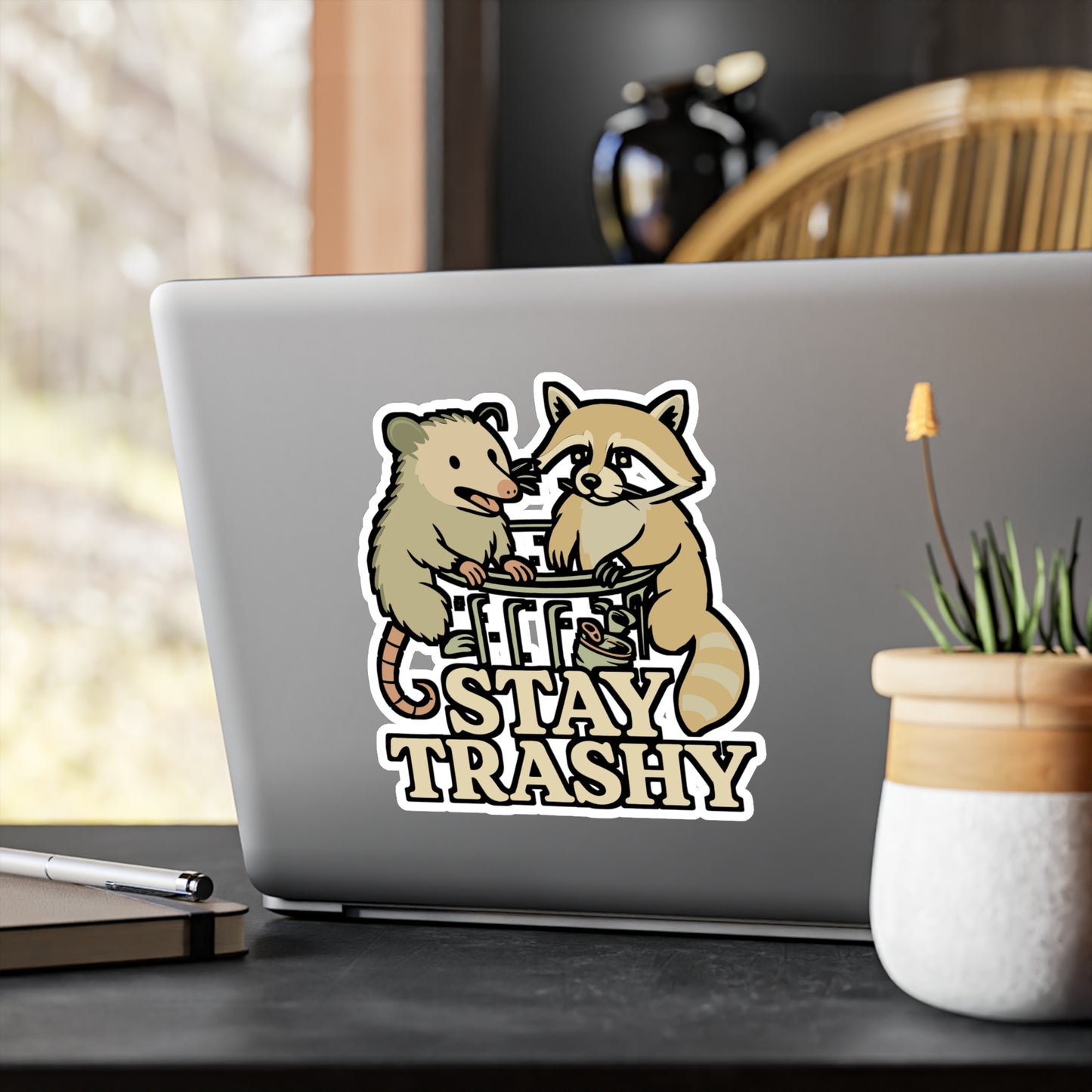 Stay Trashy – Raccoon Sticker for Car, Laptop, Water Bottle & Trash Panda Lover Gifts