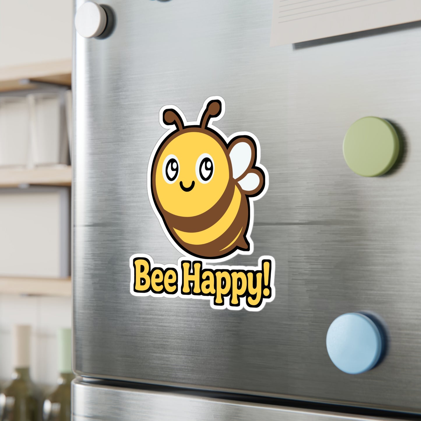 Bee Sticker – Cute Cartoon Smiling Bee Decals, Yellow Stripes Insect Design for Laptop, Water Bottle, Waterproof Vinyl