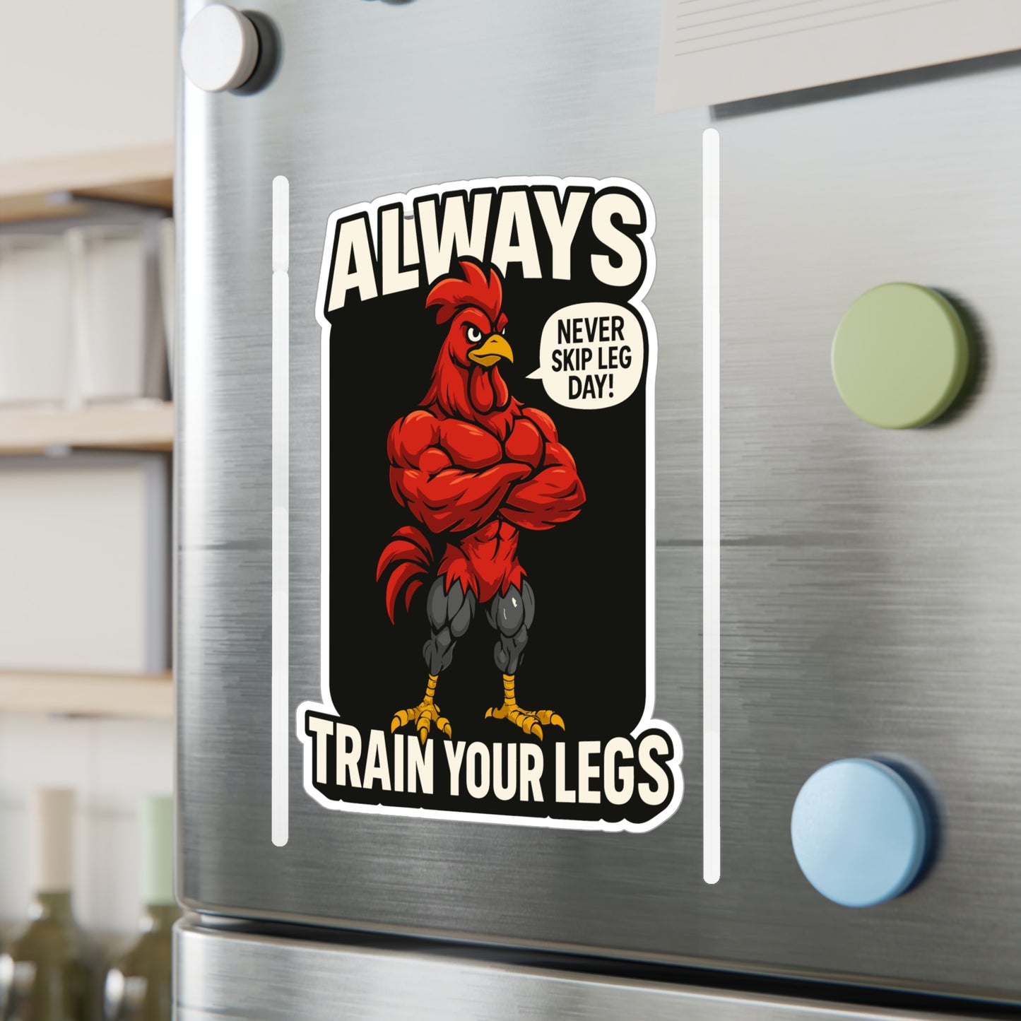 Gym Sticker, Never Skip Leg Day Rooster Decals – Funny Fitness Workout Vinyl Sticker for Laptop, Water Bottle, Waterproof Durable Design