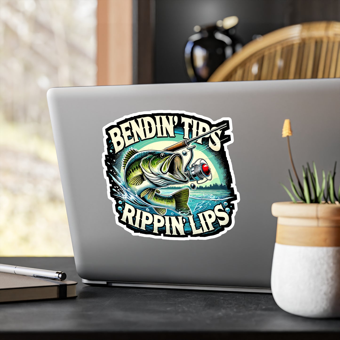Bendin' Tips Rippin' Lips - Fishing Sticker for Laptop Sticker. Water Bottle Sticker, Vinyl Bass fishing Decal - Fishing Gift