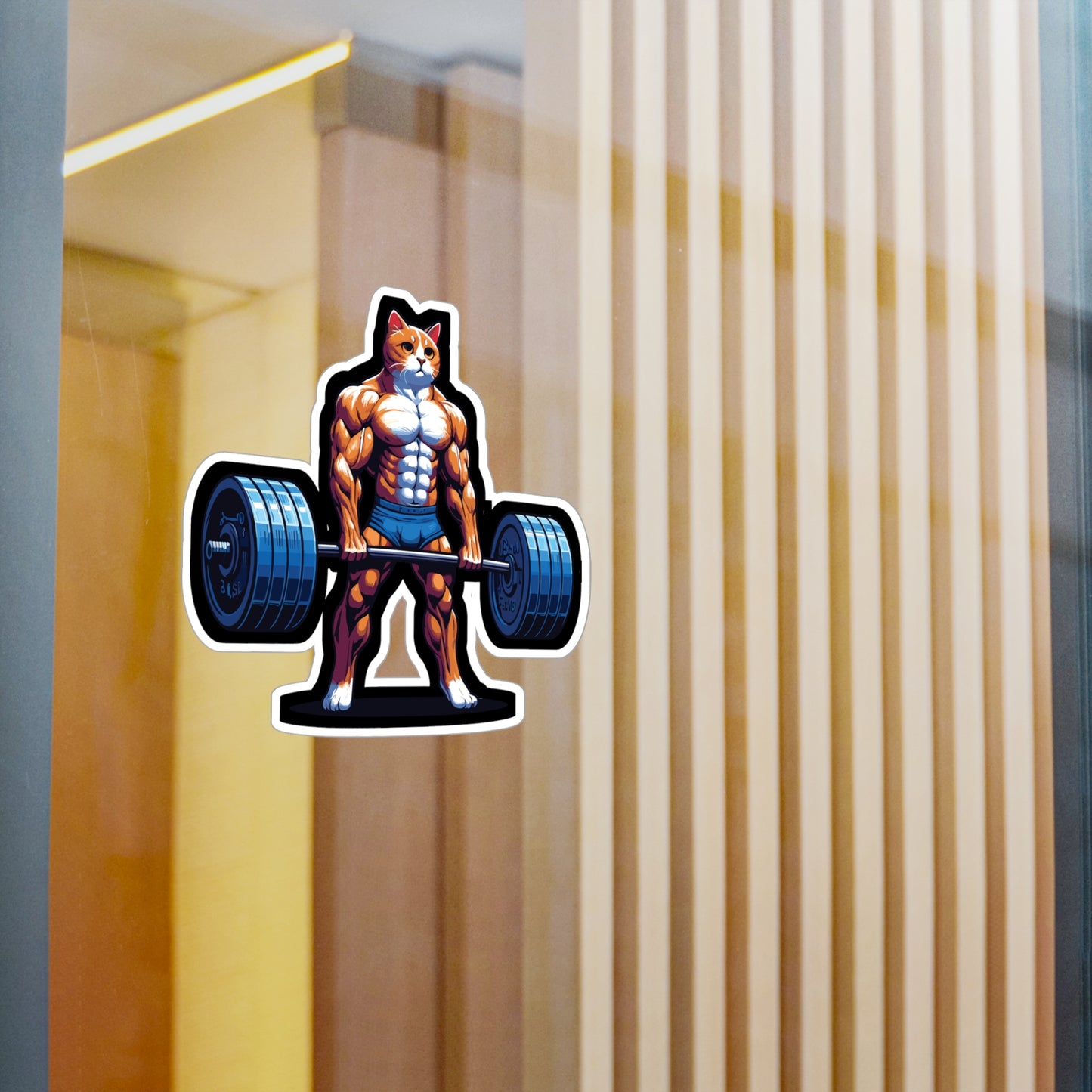Deadlift Cat Bodybuilding - Weightlifting Sticker for Laptop Sticker. Water Bottle Sticker, Vinyl Muscles Decal - Weightlifting Gift