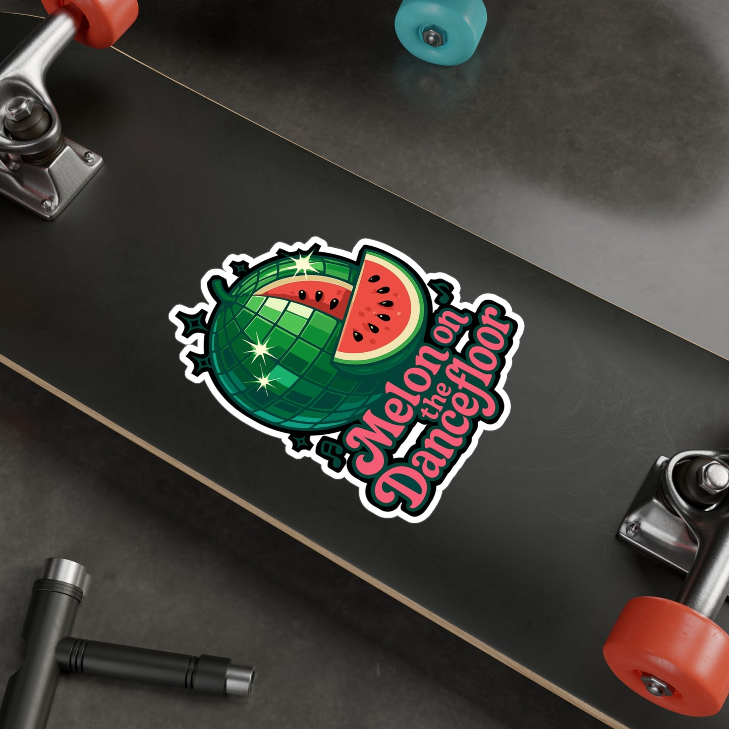 Watermelon Sticker Decals – Melon On The Dancefloor Disco Mirrorball Neon Design, Waterproof Vinyl for Laptop, Water Bottle