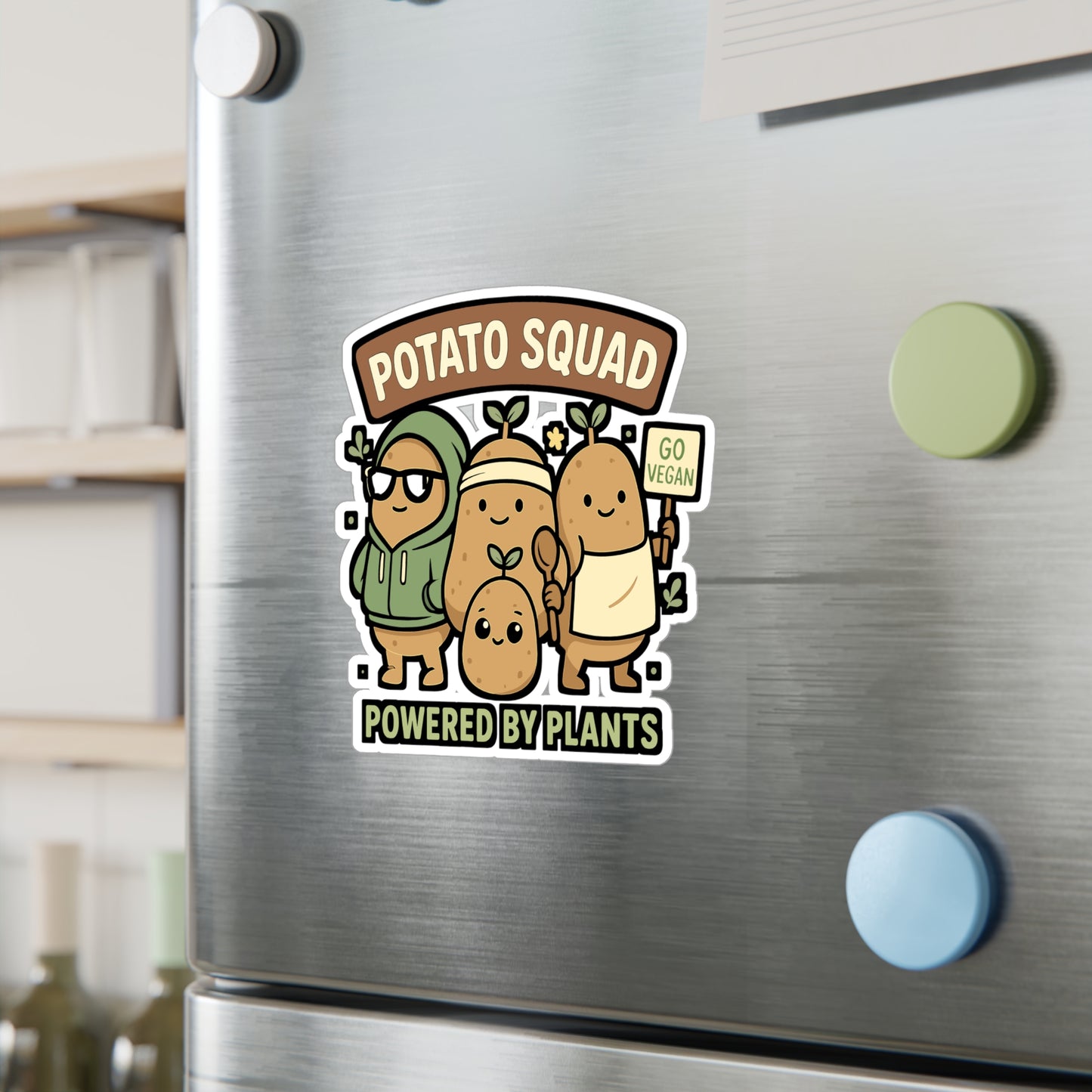 Vegan Sticker "Potato Squad" – Fun Potato and Vegetarian Decals for Laptop or Water Bottle, Waterproof Vinyl, Perfect for Veganism Fans